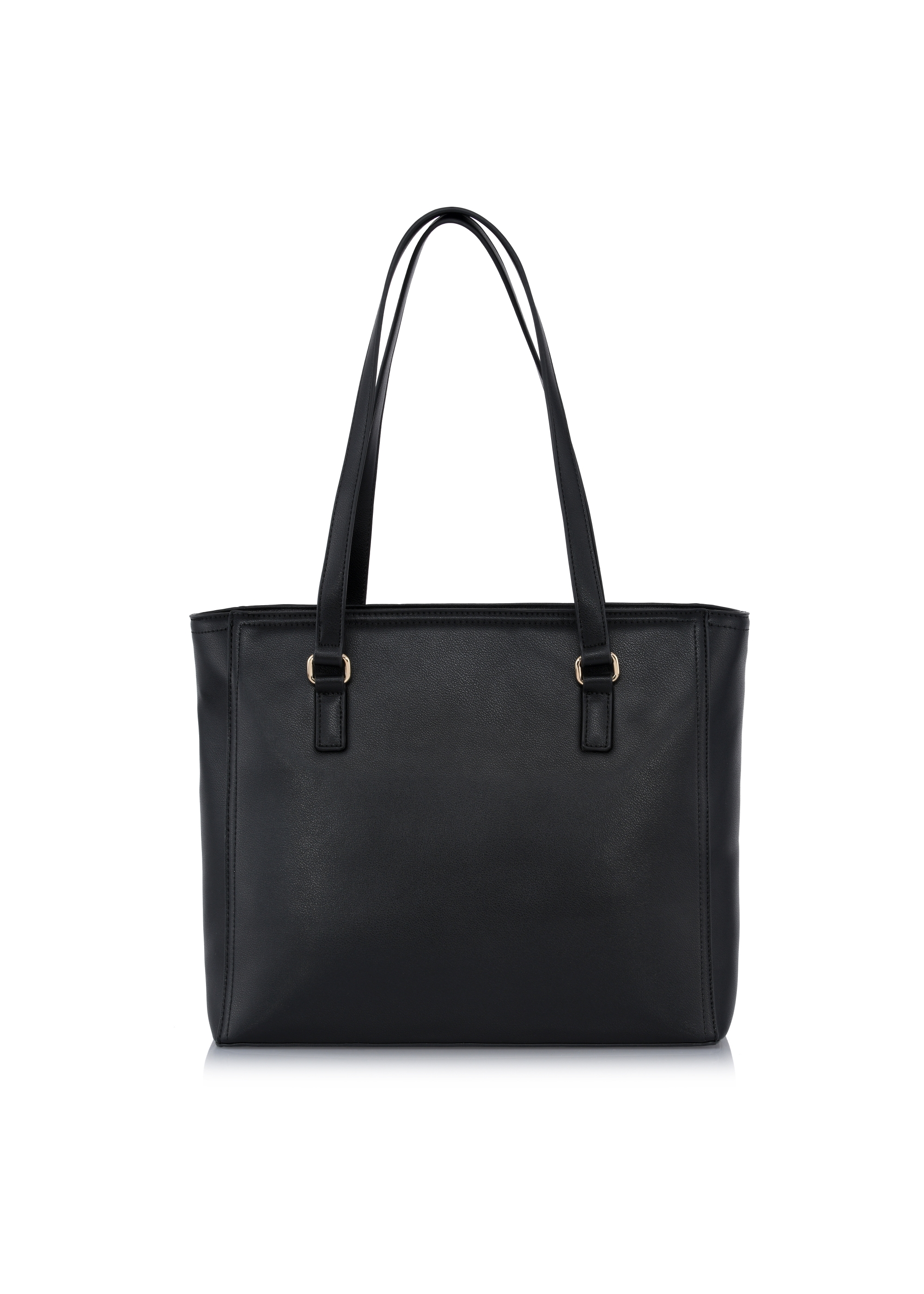 Black imitation leather shopper bag TOREC-0906-99(W24)-03