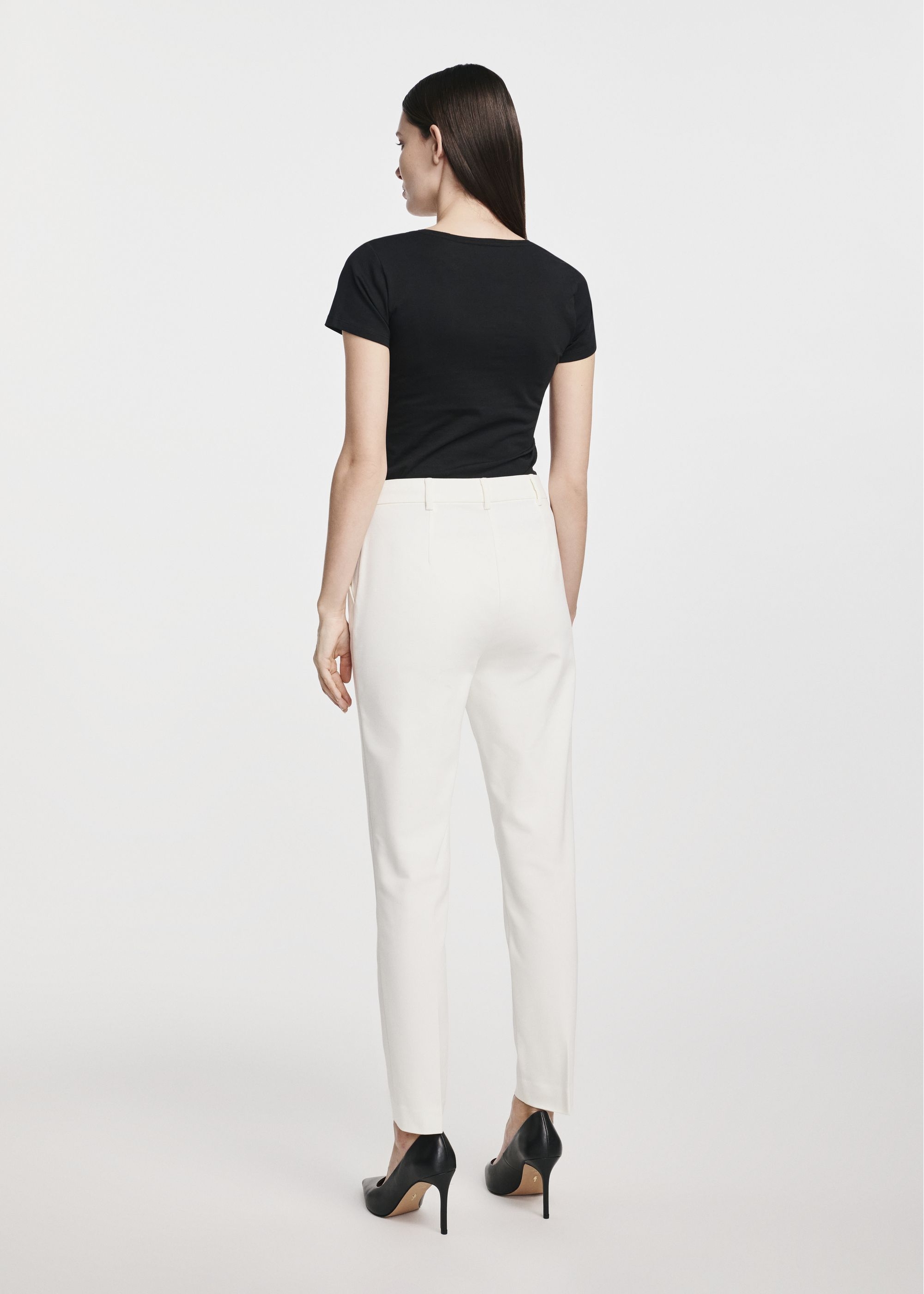 Cream women's trousers with a crease SPODT-0090-12(W25)-02