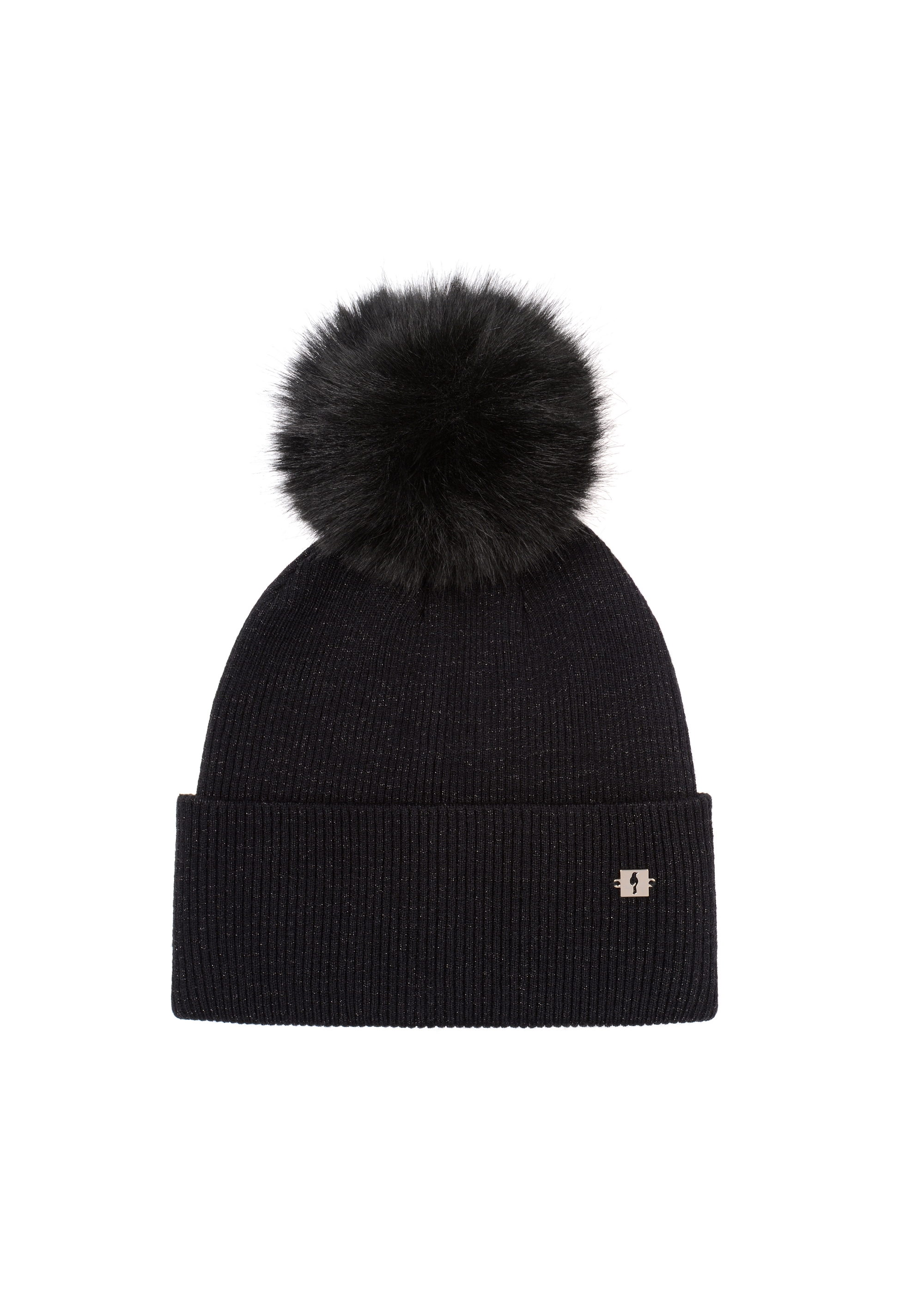 Black women's cap with pompom CZADT-0161-99(Z24)-02