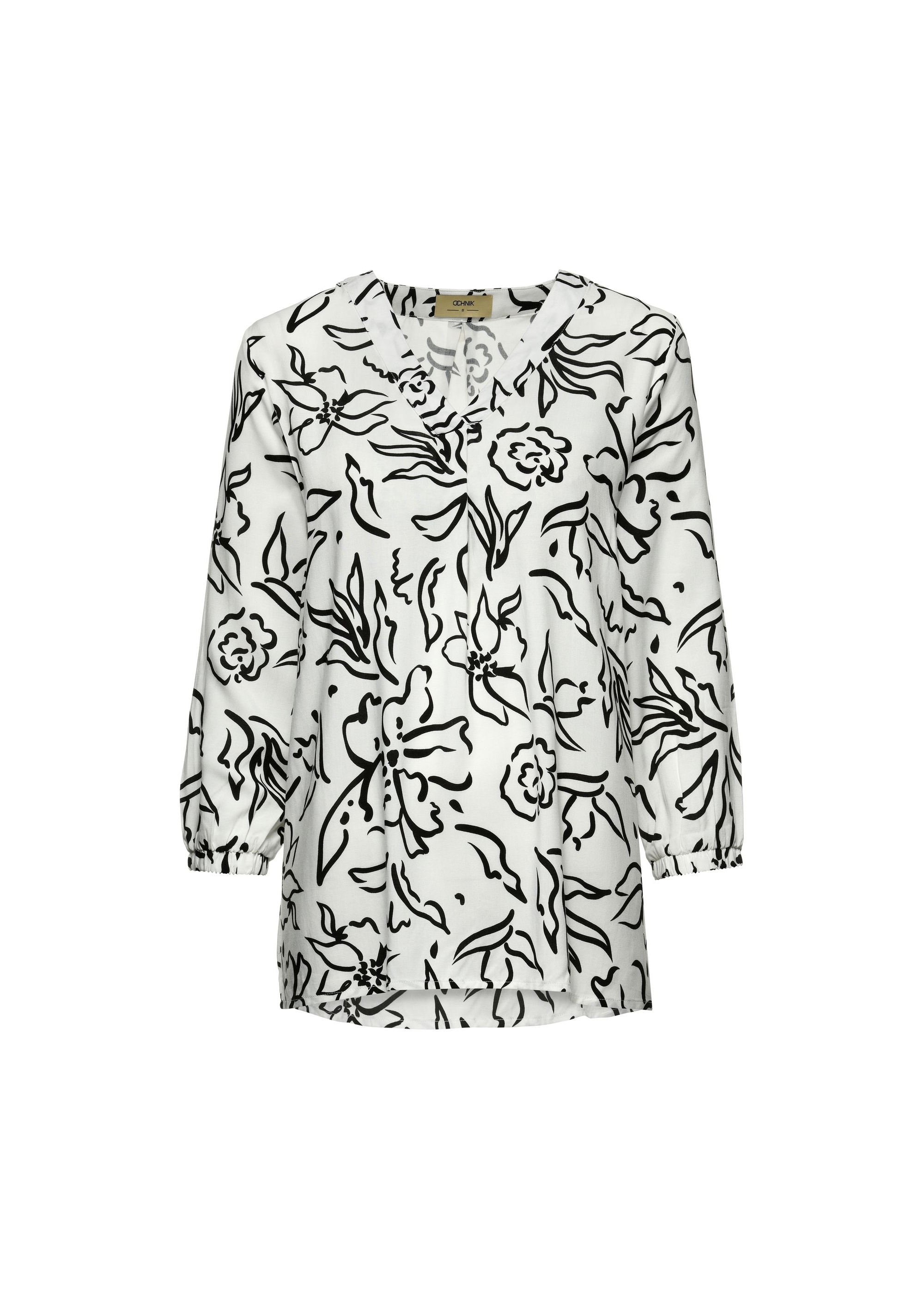 White women's blouse with black flowers BLUDT-0172-12(W25)-05