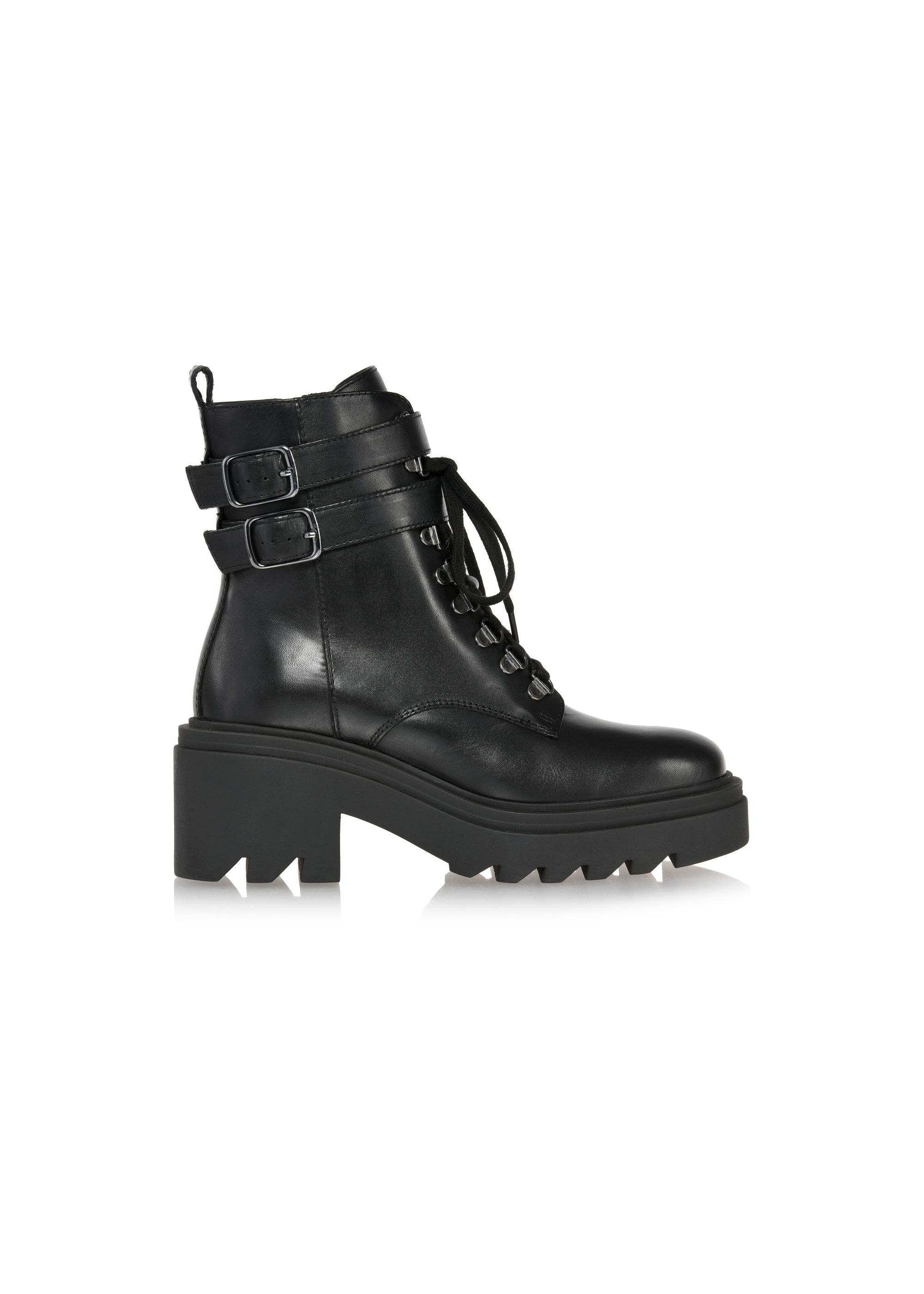 Black leather women's high-heeled boots BUTYD-1110-99(Z24)-01