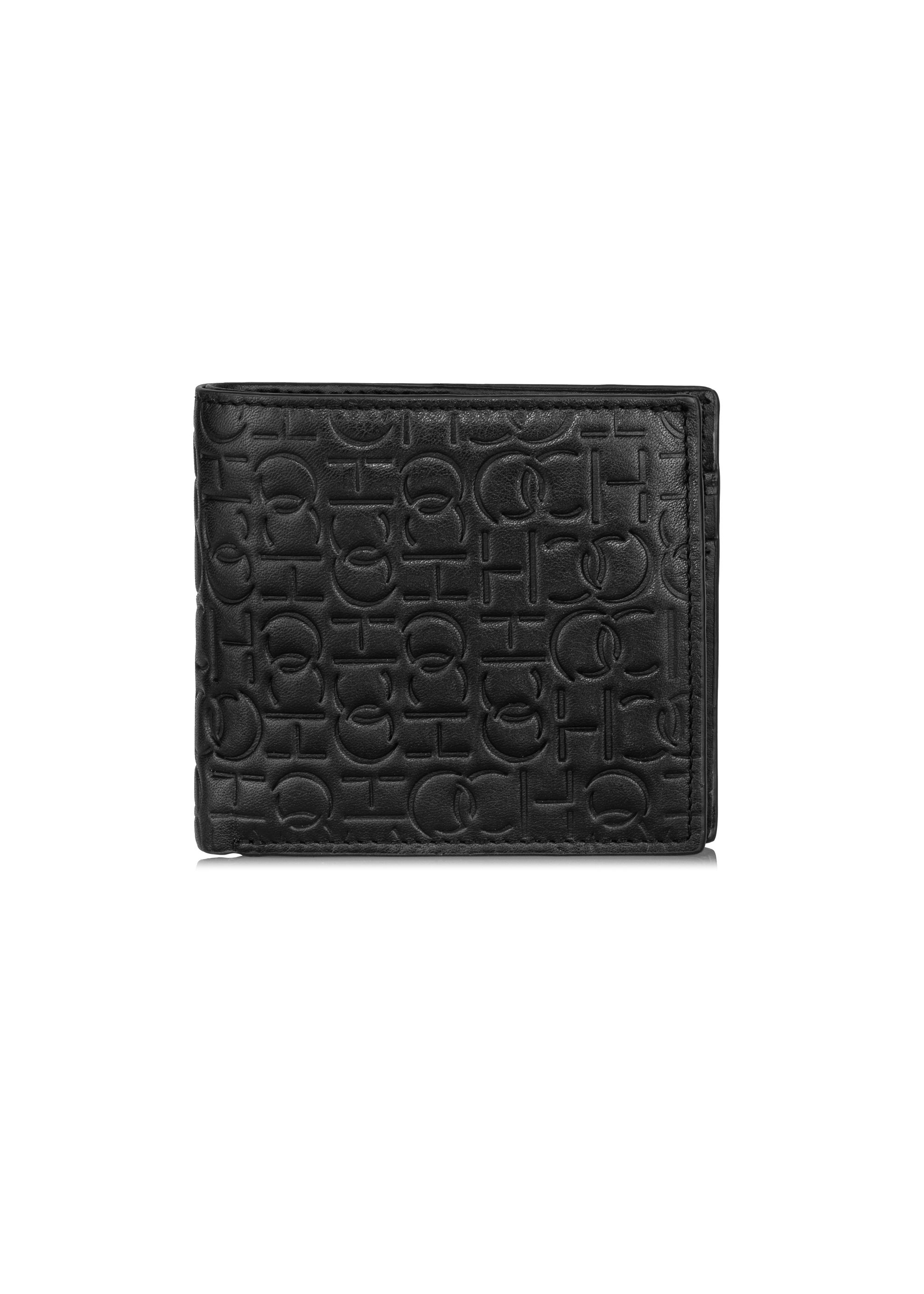 Men's black leather wallet with monogram PORMS-0603-98(Z23)-01