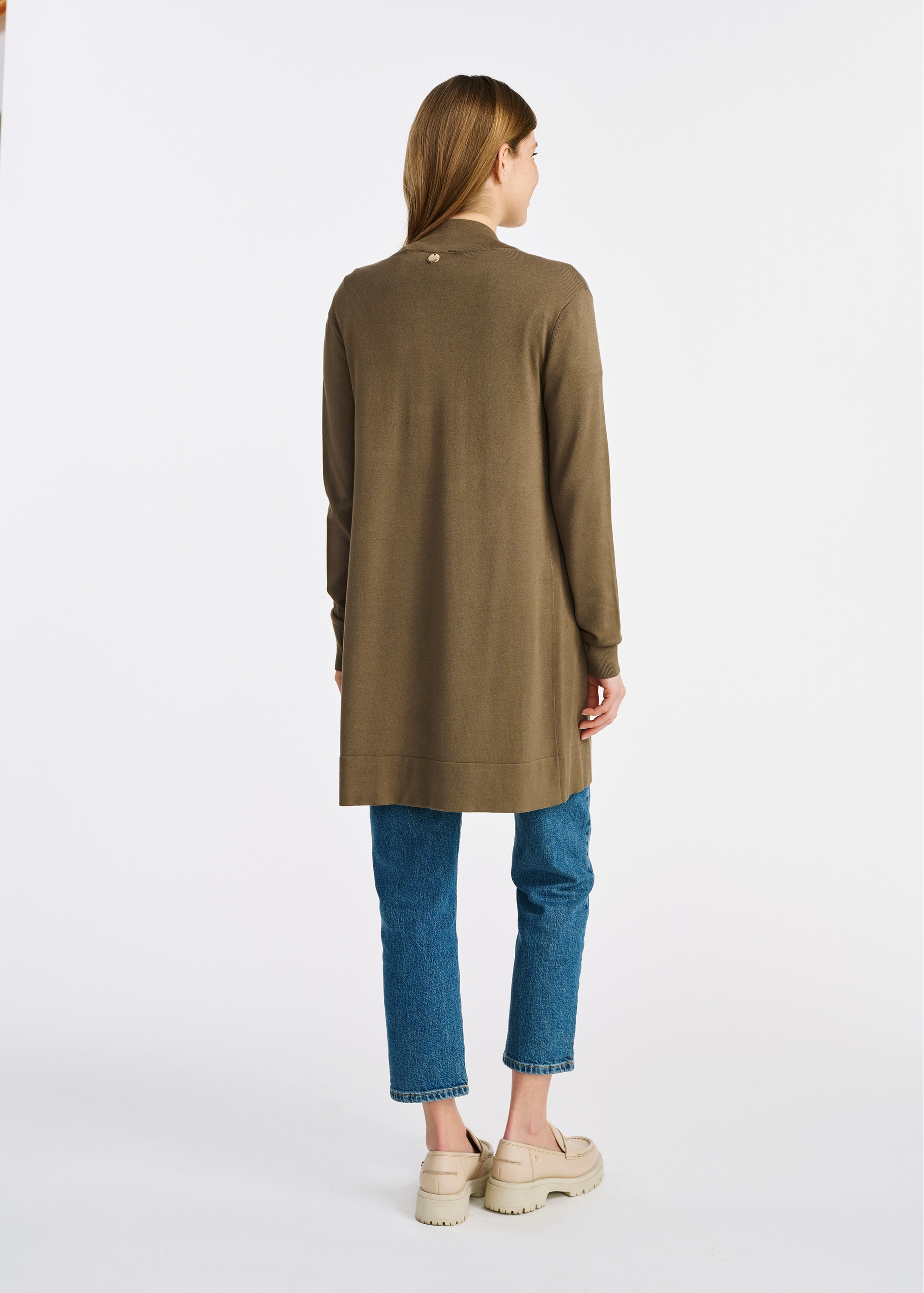 Long women's khaki cardigan KARDT-0050-55(W25)-03