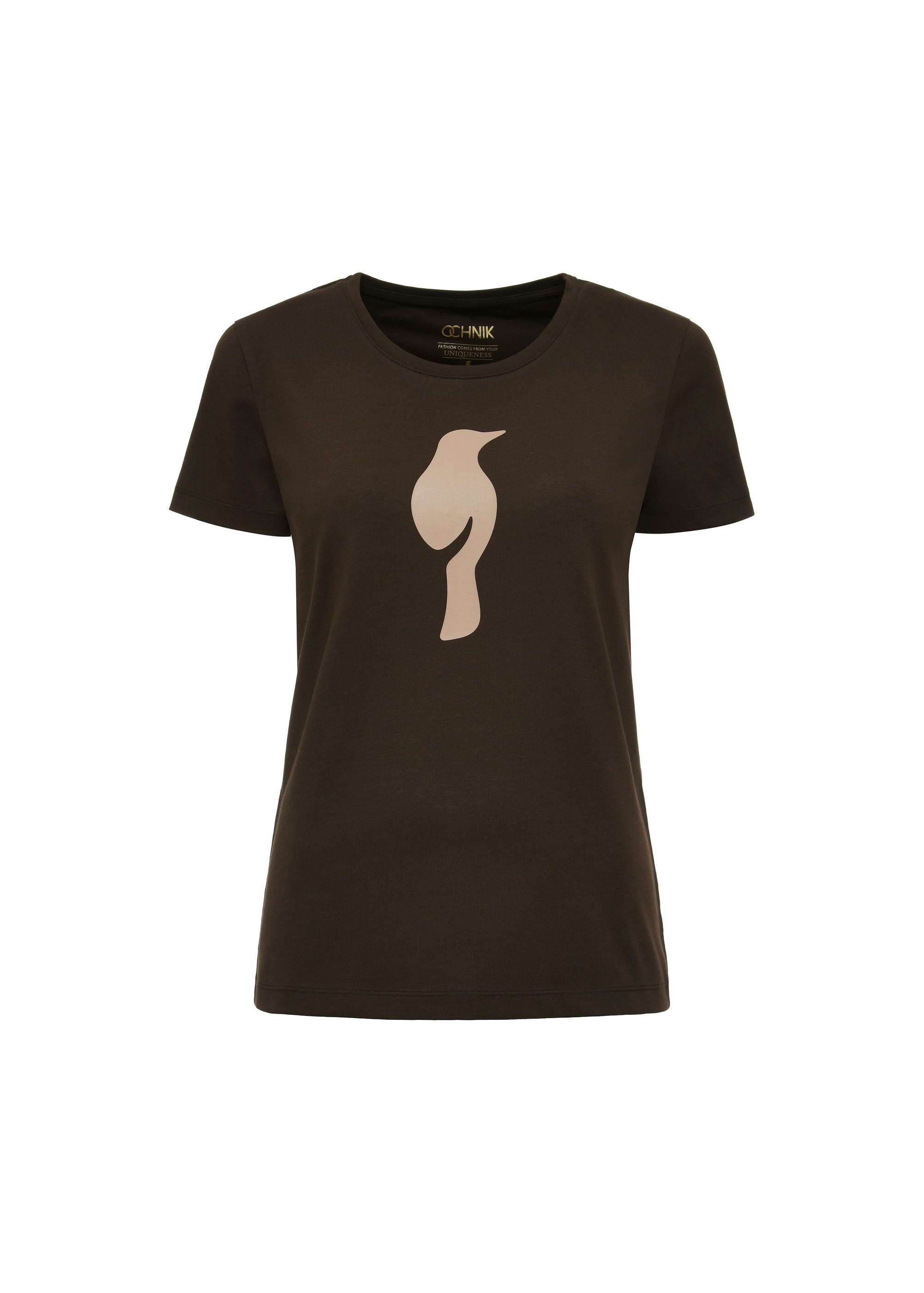 Brown women's t-shirt with logo TSHDT-0133-90(Z24)-01