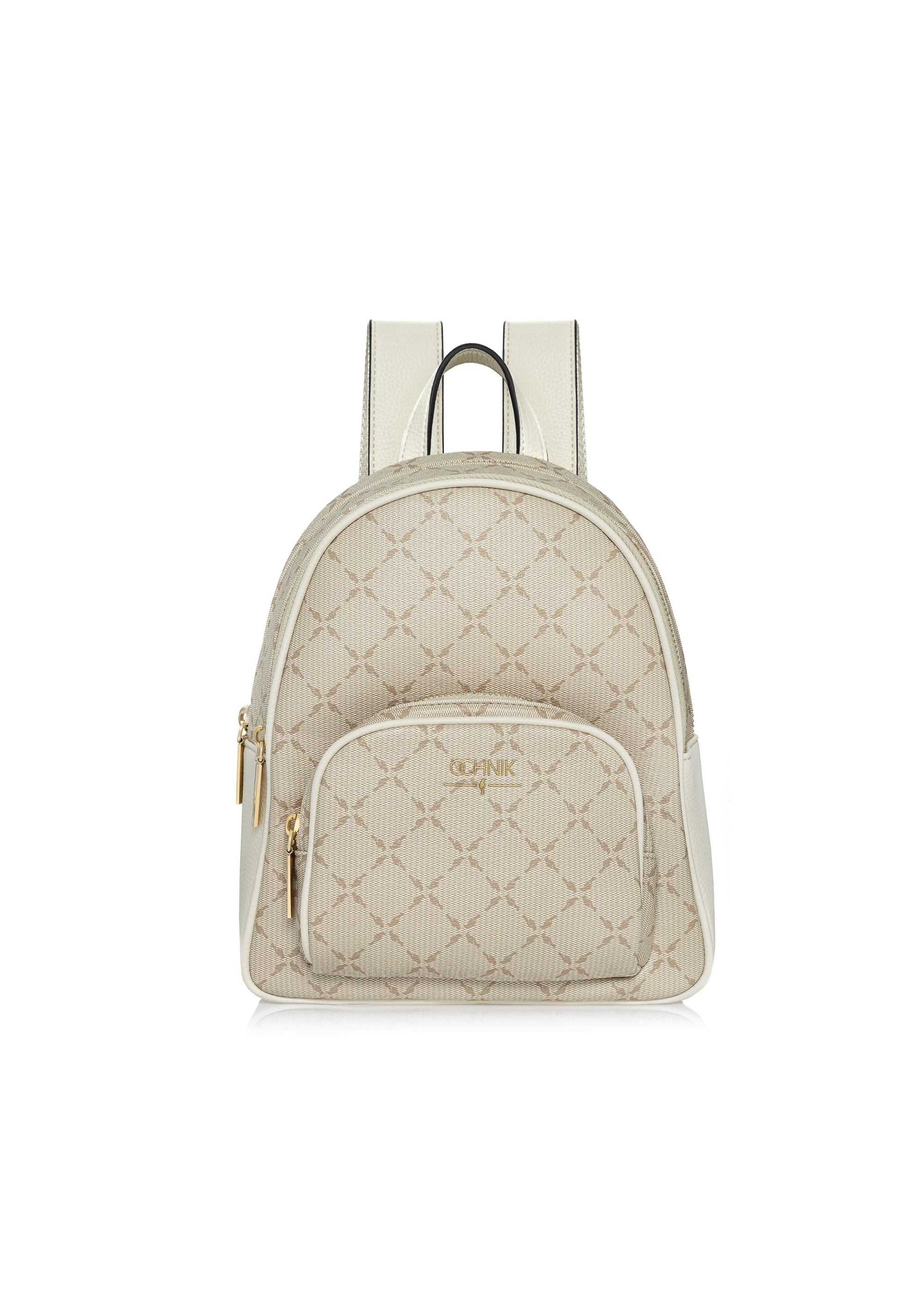 Beige women's backpack with monogram TOREC-1026-81(W25)-01