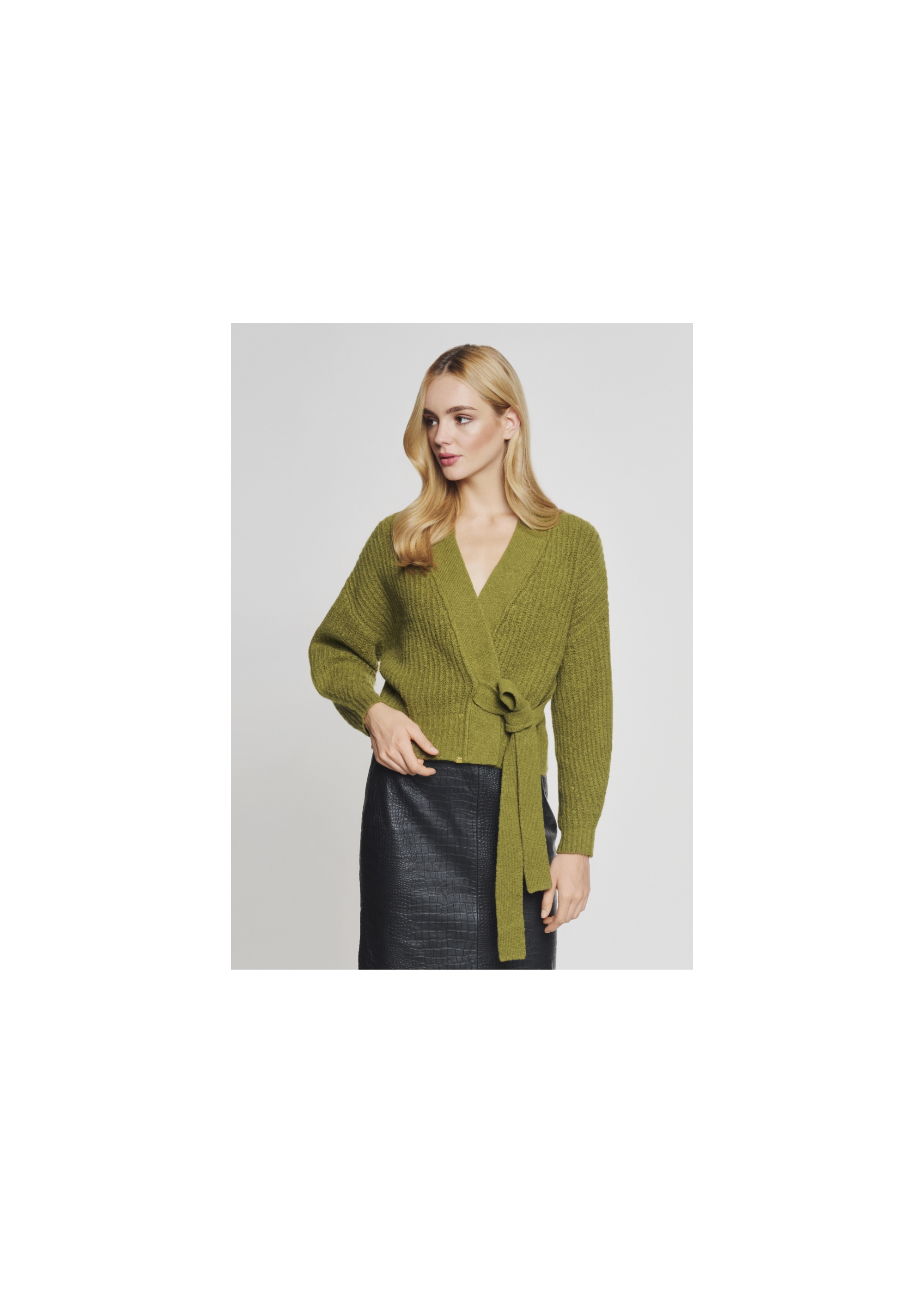 Women's khaki knotted sweater SWEDT-0147-55(Z21)-01