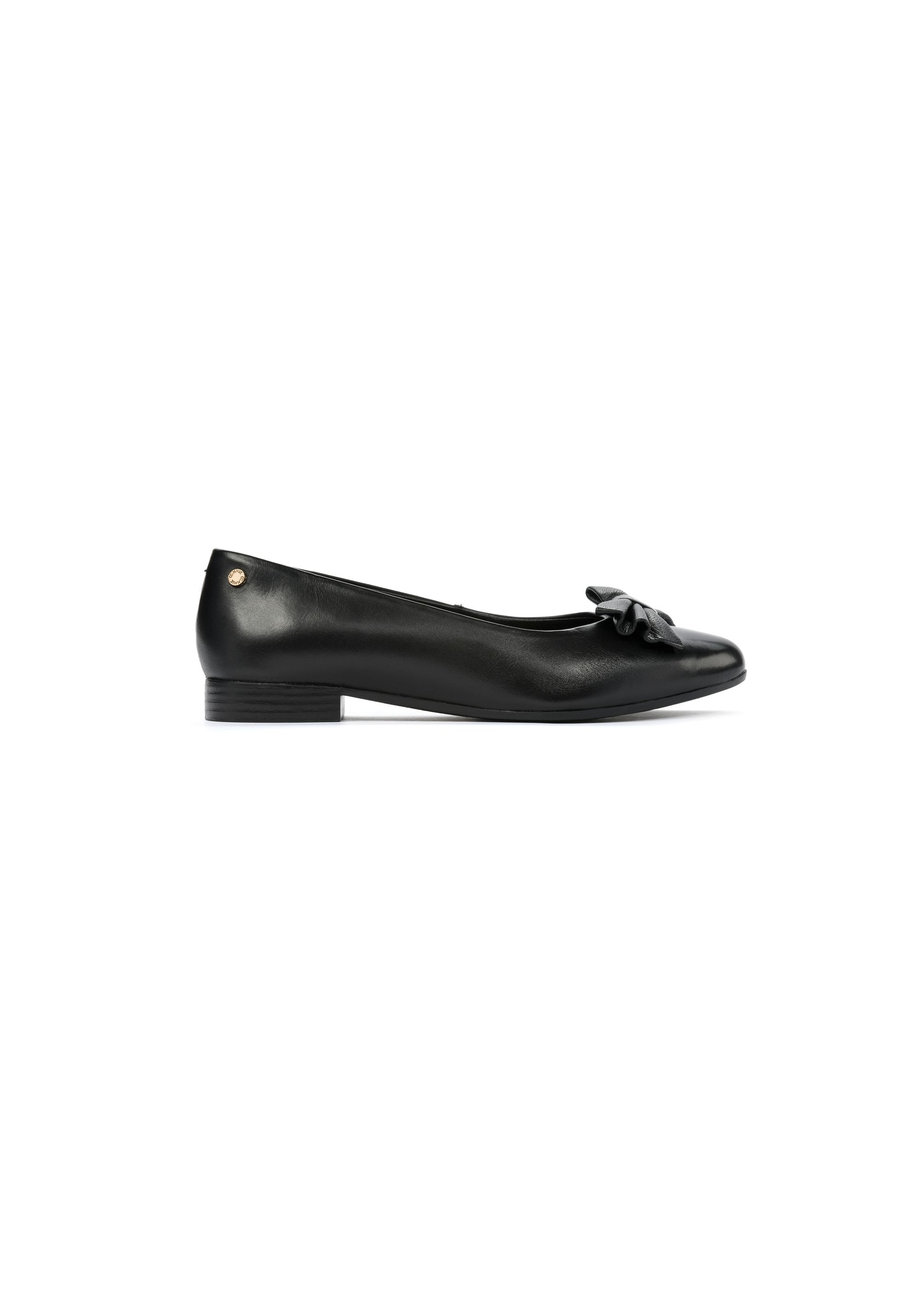 Black leather ballet flats with bow BUTYD-1148-99(W25)-01