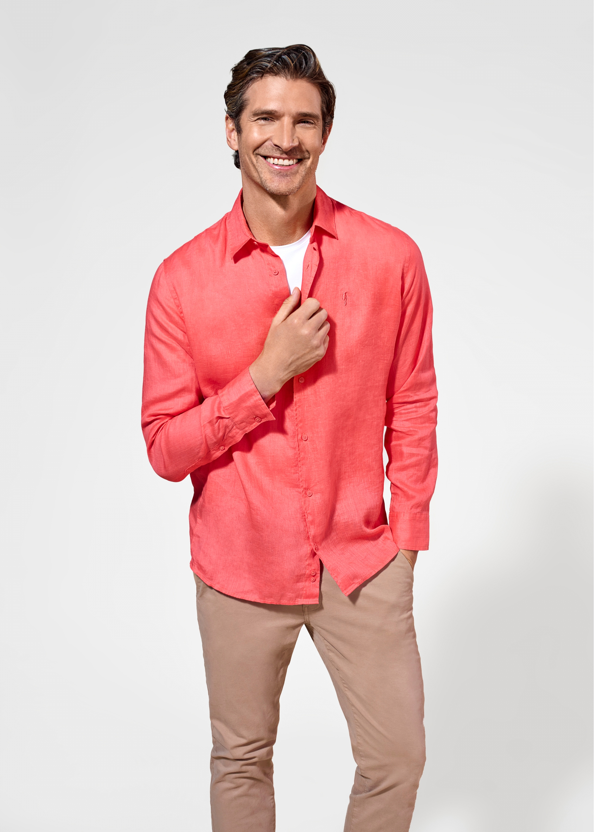 Coral linen men's shirt KOSMT-0321-18(W25)-03