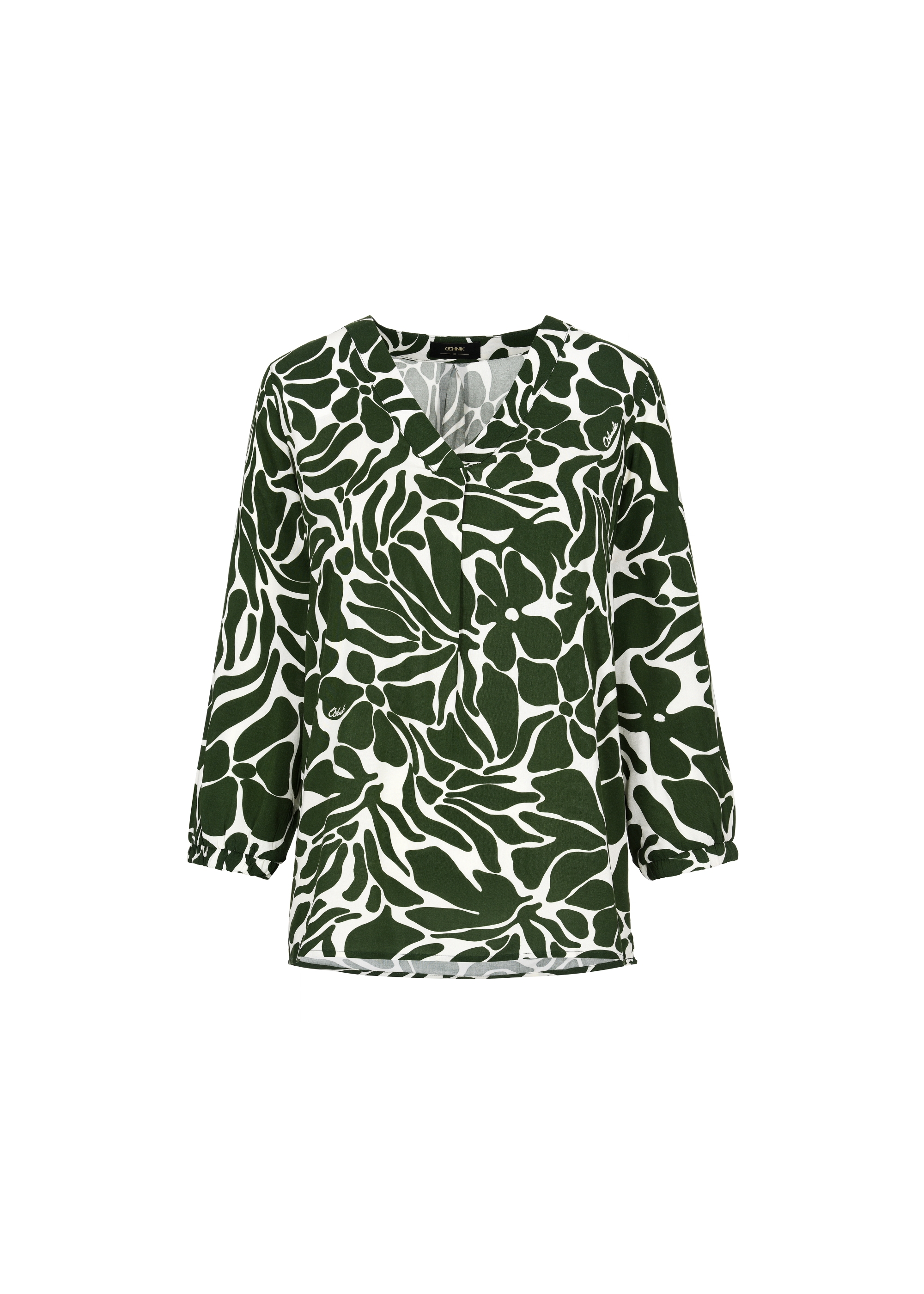 Green and white women's blouse BLUDT-0172-55(W24)-03