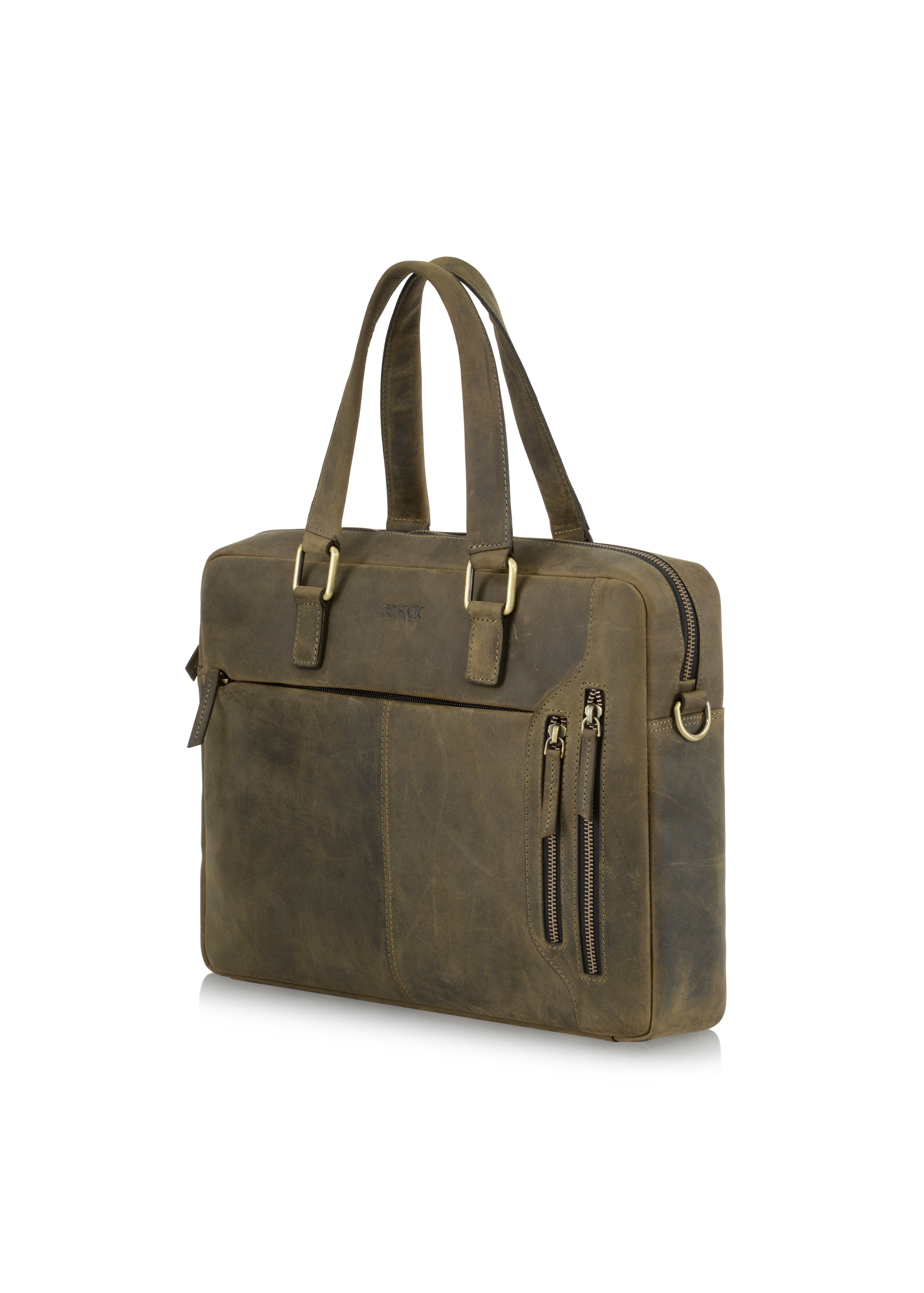 Men's khaki leather bag TORMS-0321-51(W23)-02