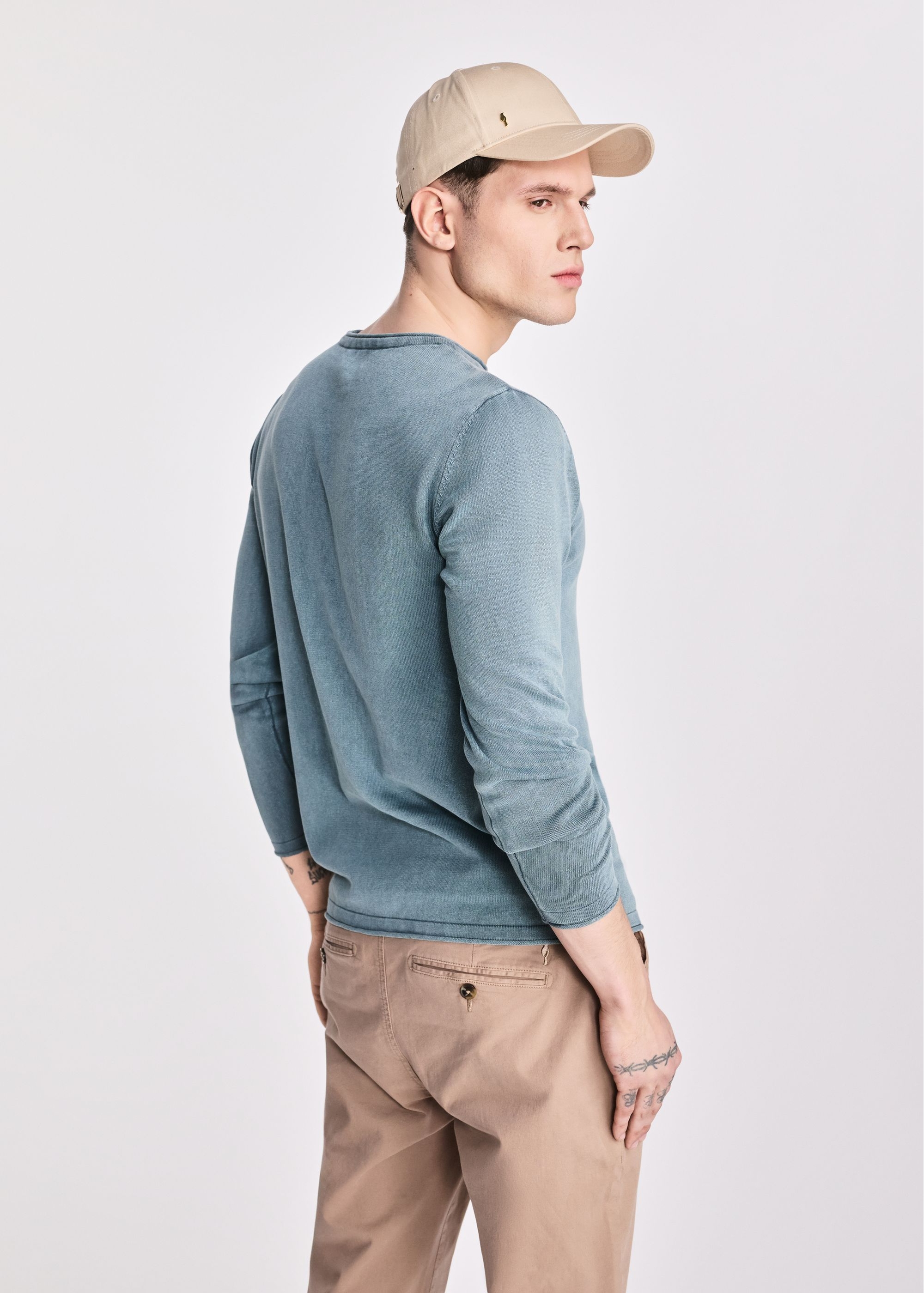 Cotton men's sweater in gray-blue color SWEMT-0100-95(W25)-04