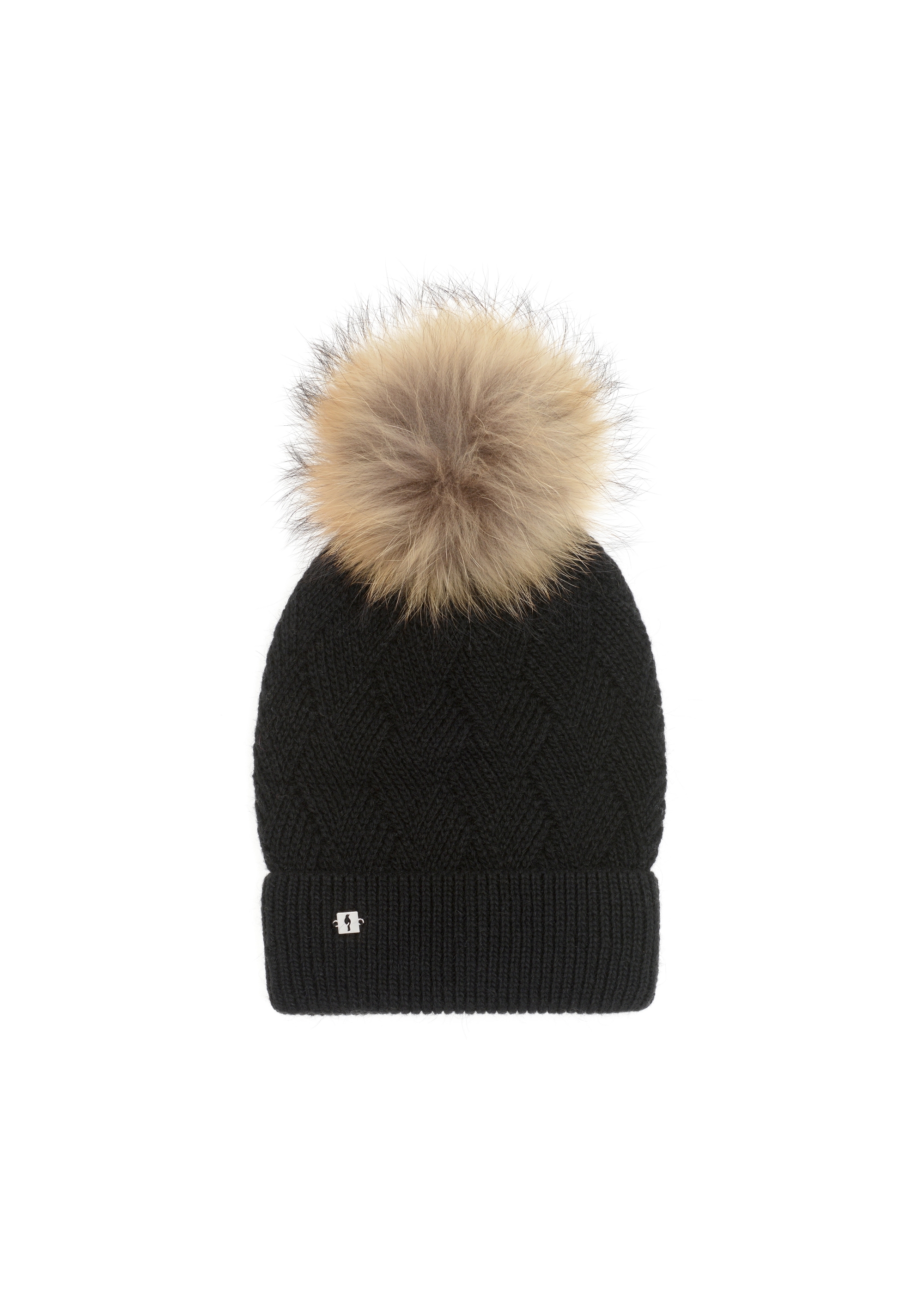 Black women's cap with pompom CZADT-0040A-99(Z23)-02