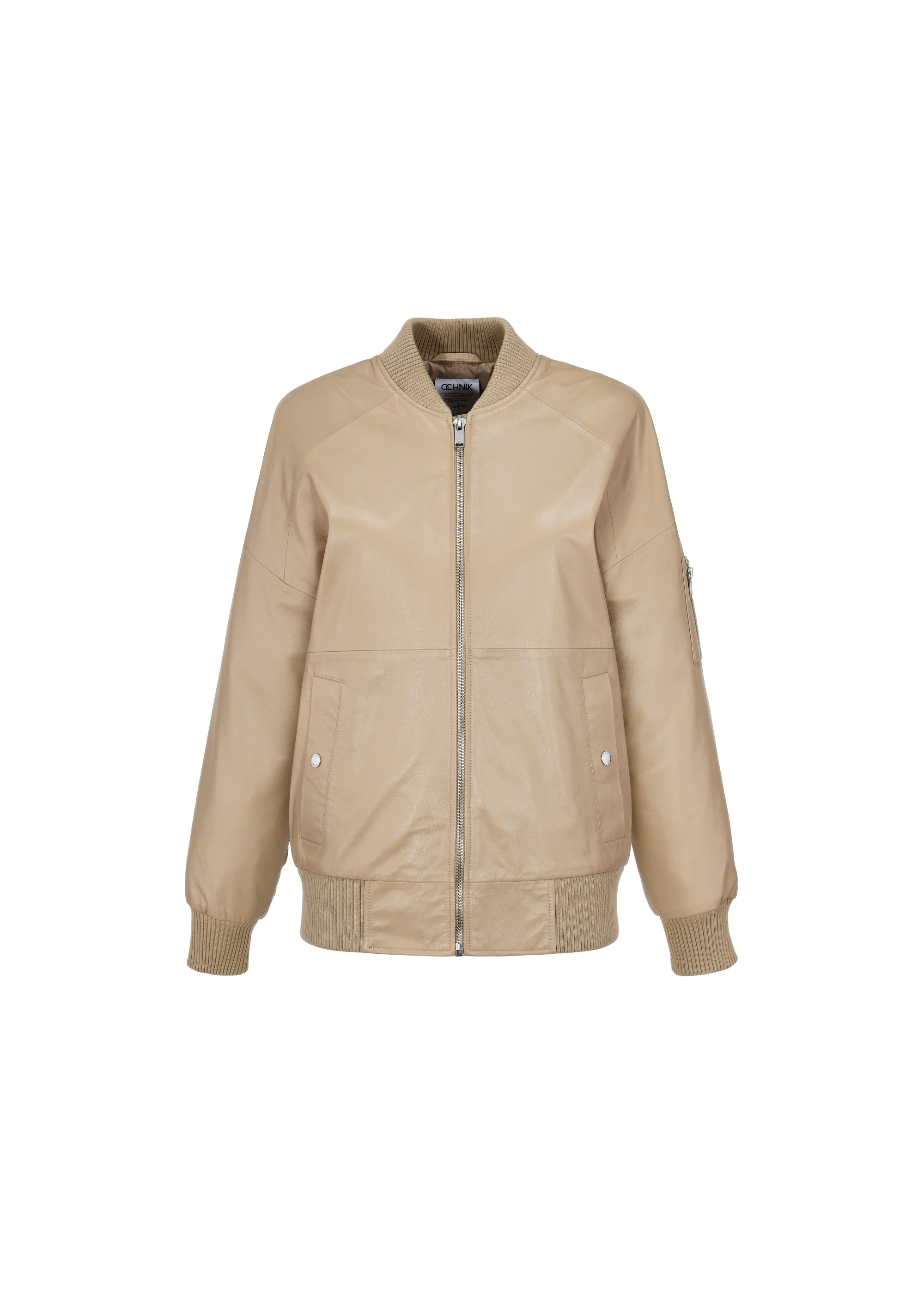 Beige leather women's bomber jacket KURDS-0477-1187(W24)-05