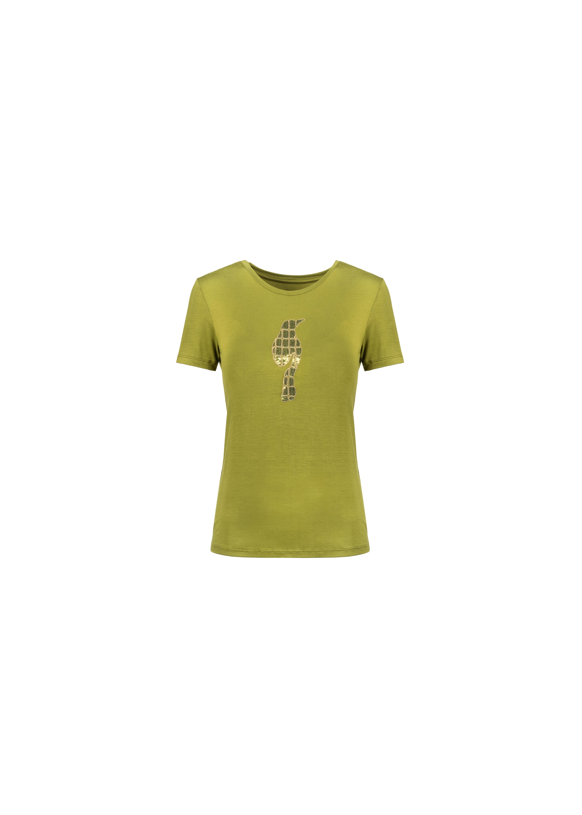 Women's khaki T-shirt with applique TSHDT-0072-55(Z21)-02