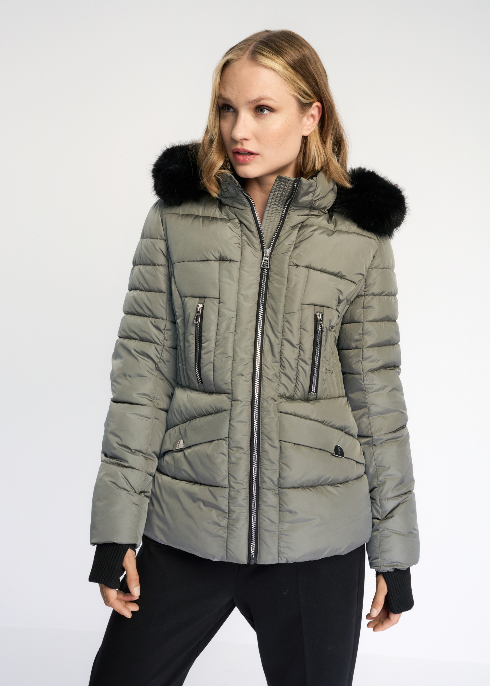 Women's gray autumn jacket with zippers KURDT-0370-91(Z22)-02