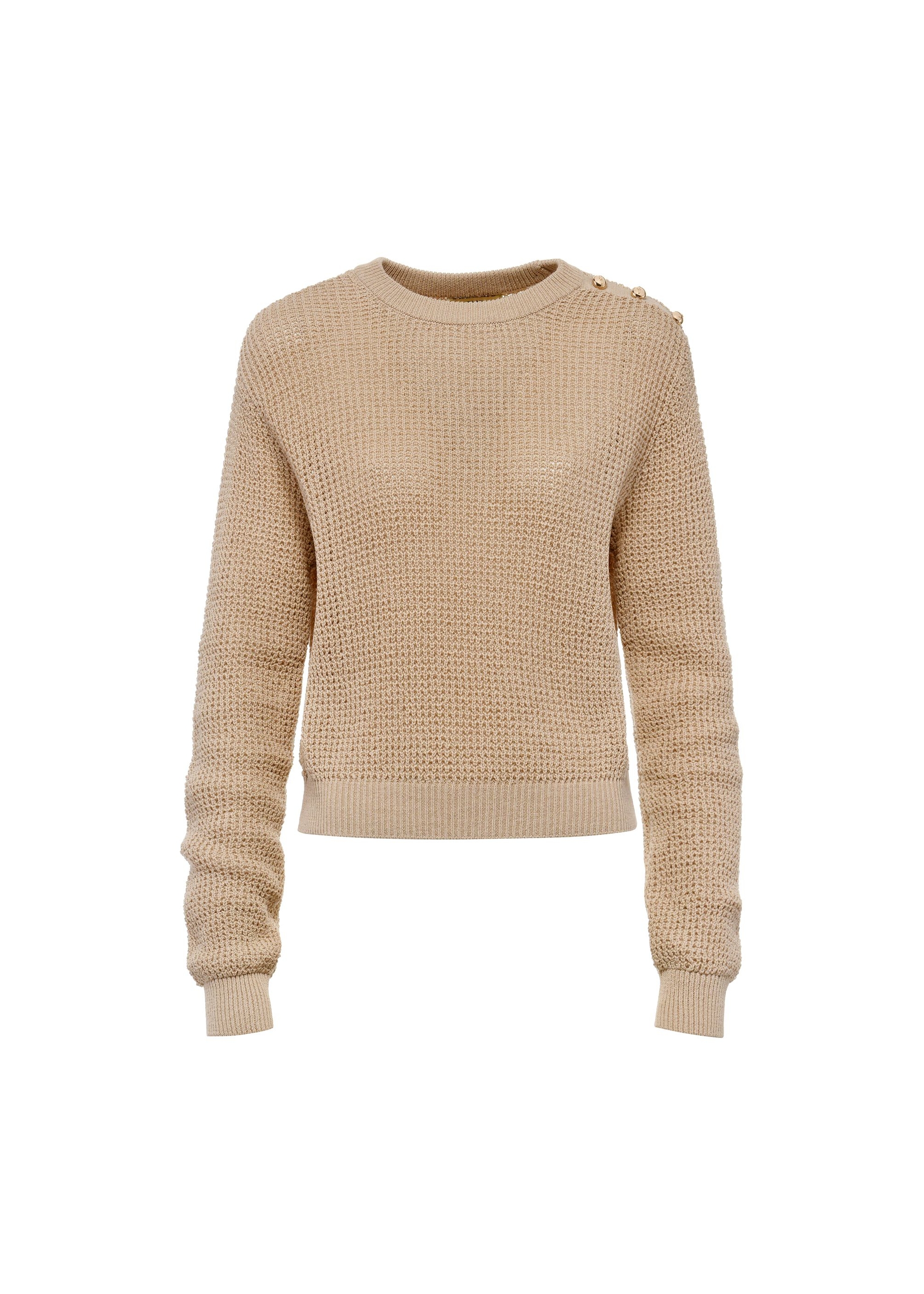 Beige openwork women's sweater SWEDT-0232-81(W25)-04