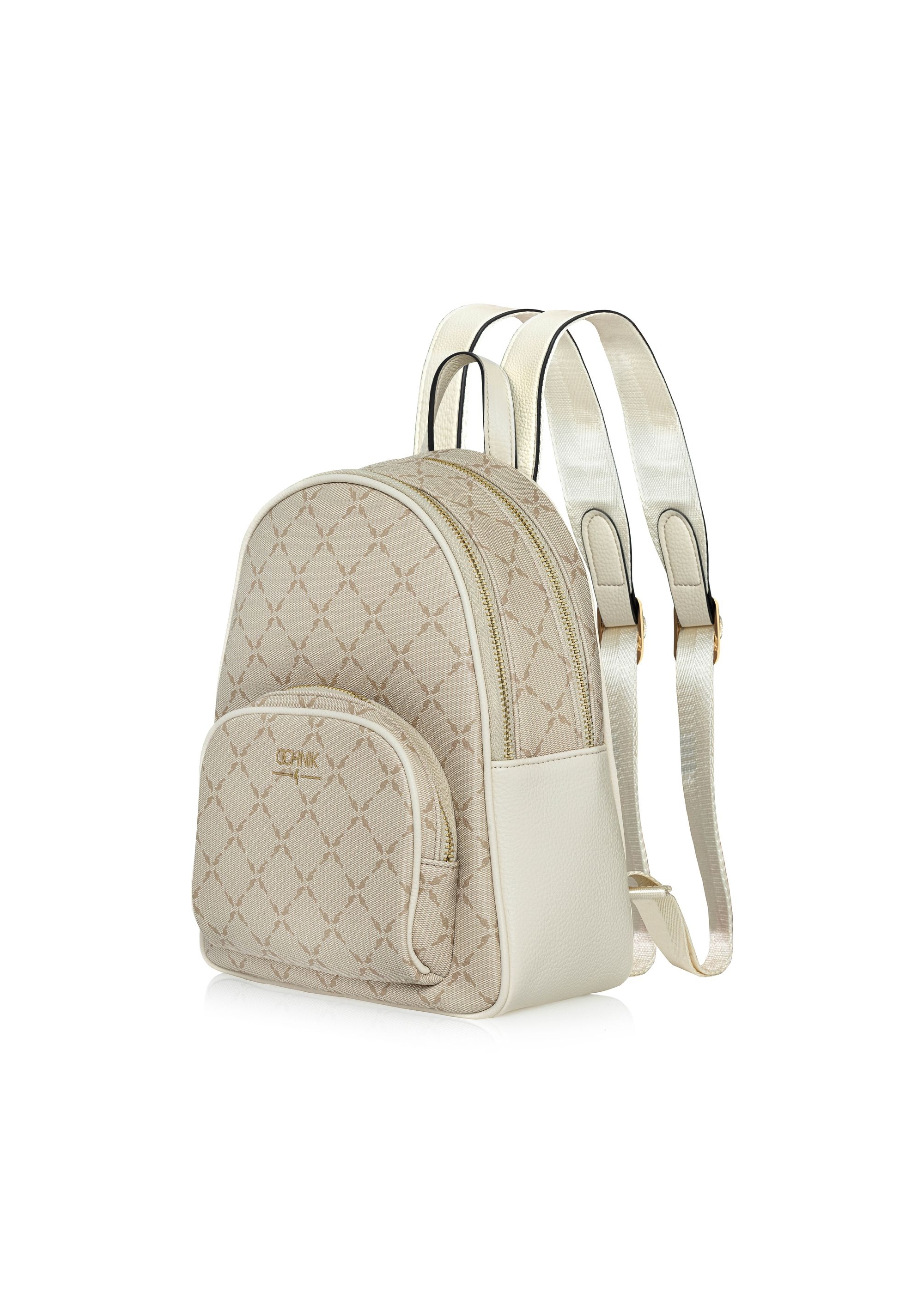 Beige women's backpack with monogram TOREC-1026-81(W25)-02