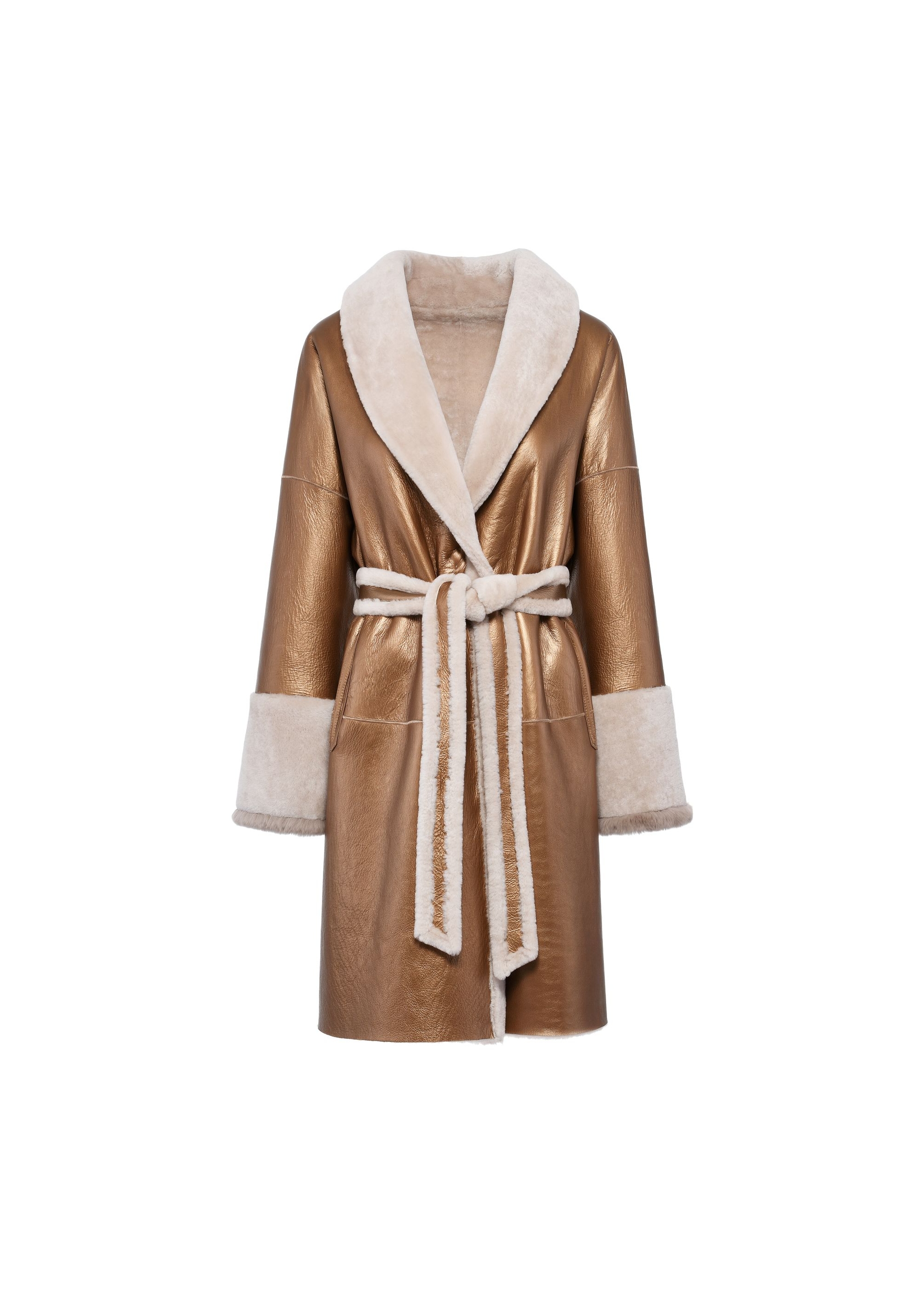 Leather beige double-sided women's sheepskin coat KOZDS-0081-5488(Z24)-02