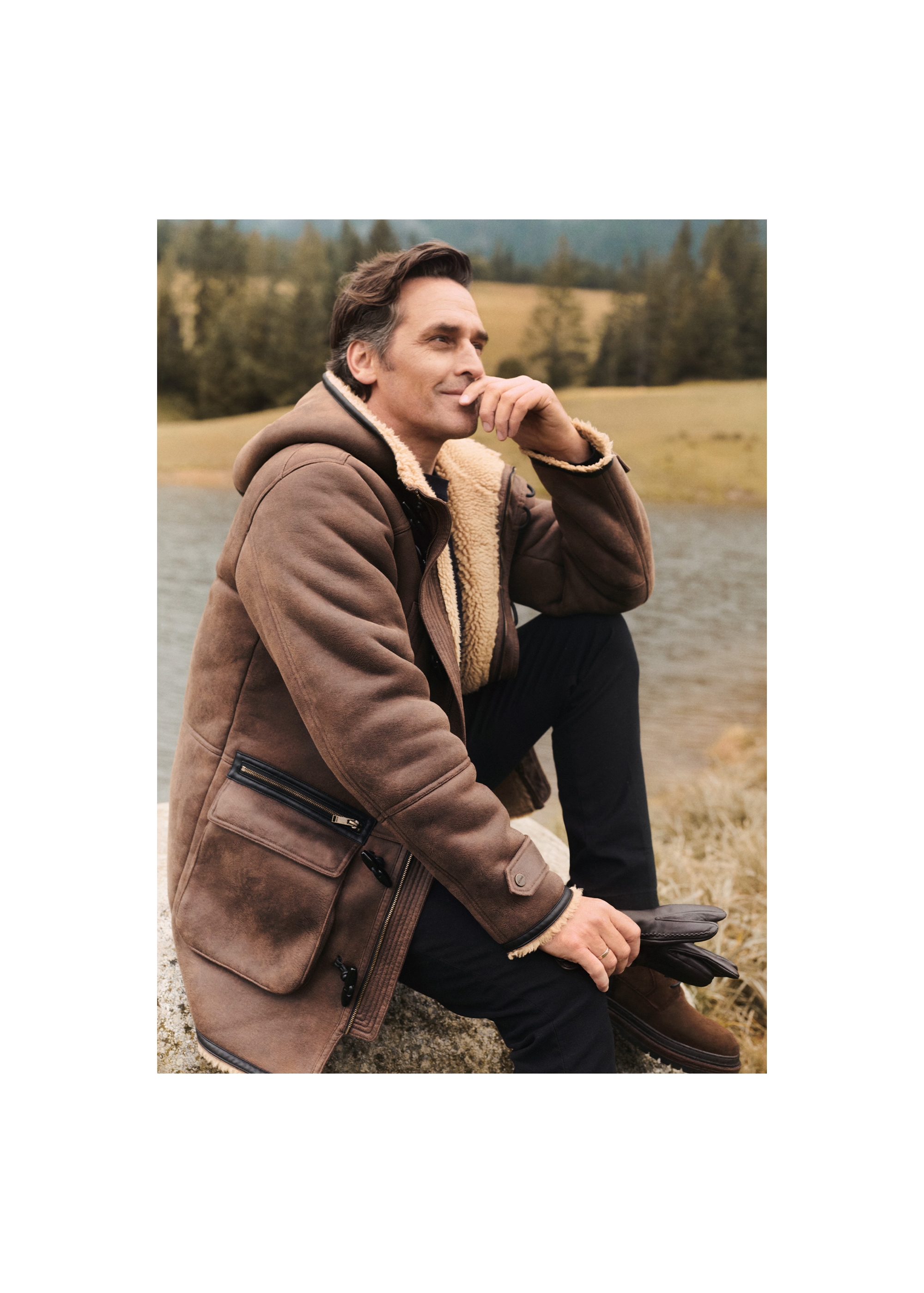 Men's sheepskin coat in dark brown KOZMP-0006-90(Z24)