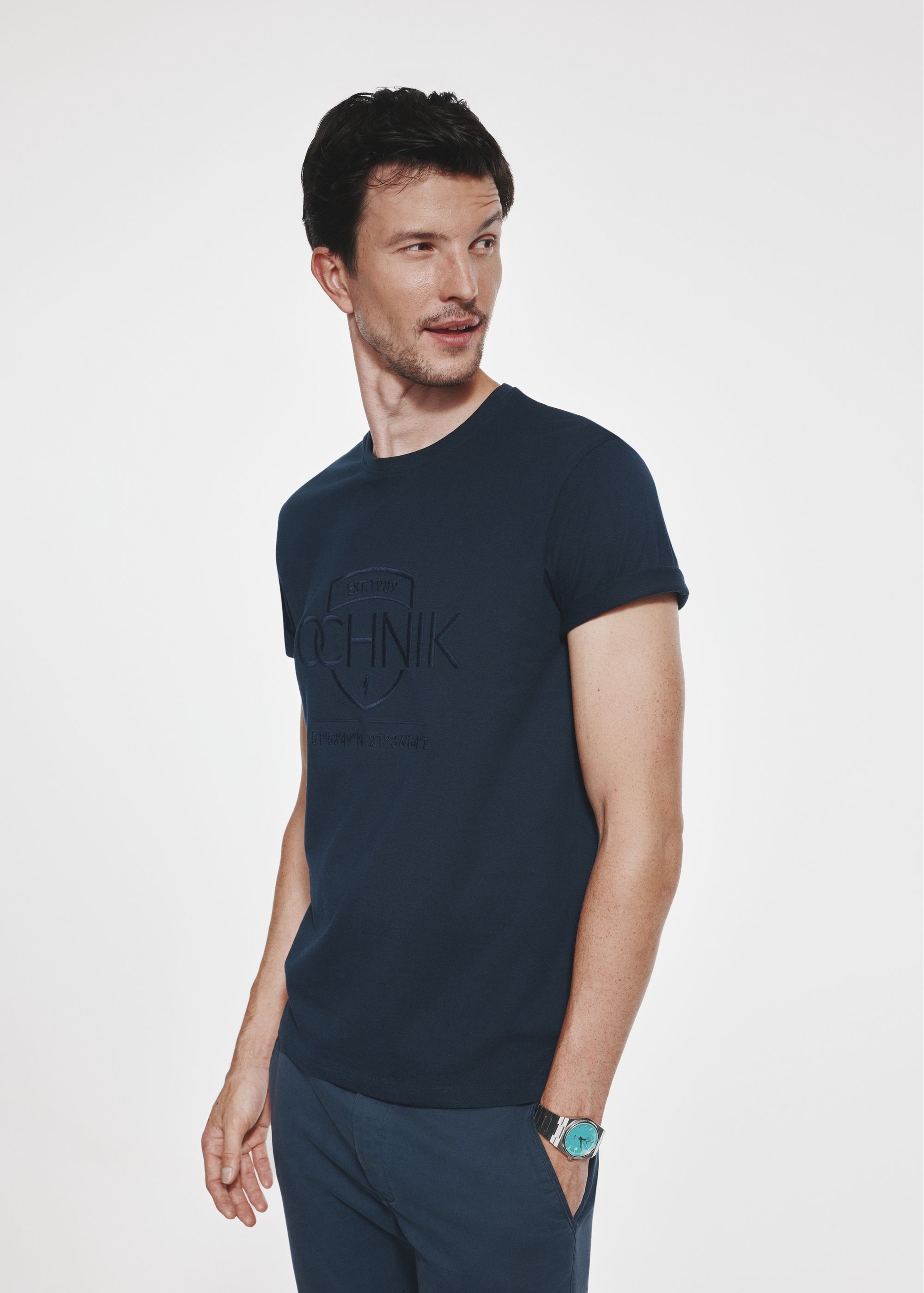 Navy blue men's t-shirt with logo TSHMT-0109-68(Z24)-03