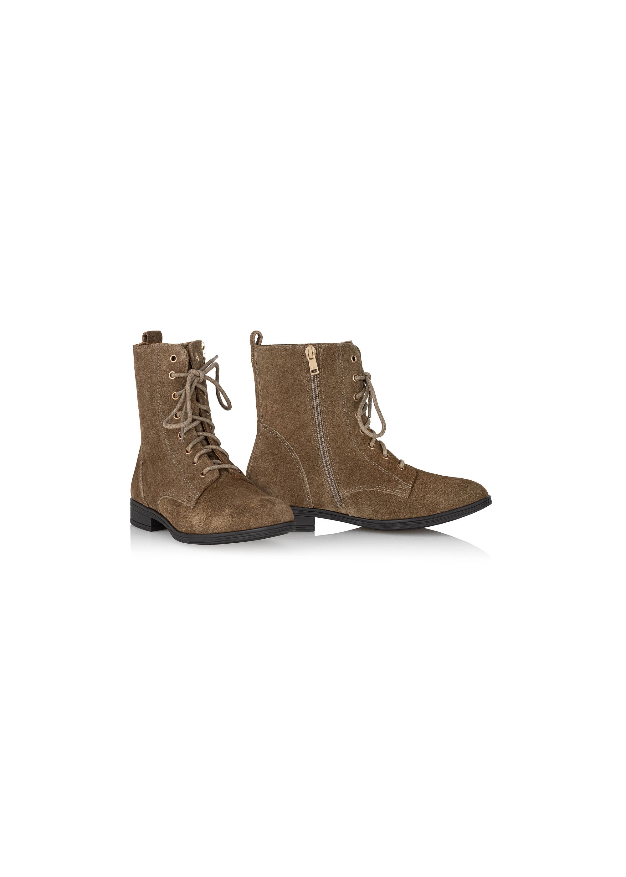 Women's suede ankle boots in khaki color BUTYD-1008-82(Z24)-01