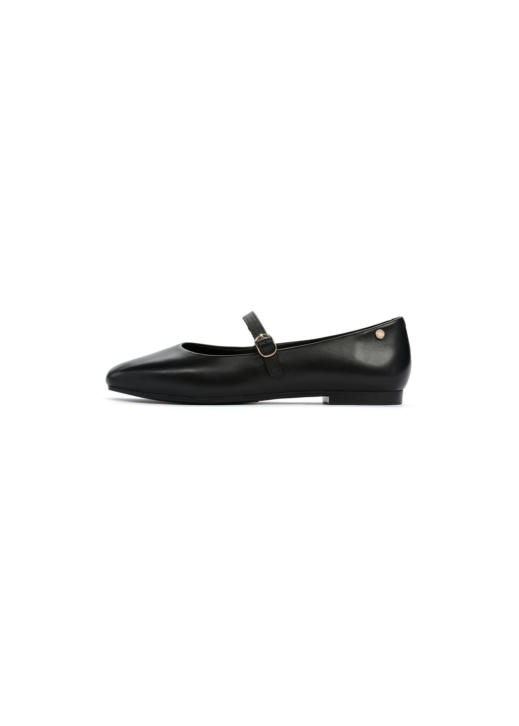 Black leather ballet flats with strap BUTYD-1145-99(W25)-03