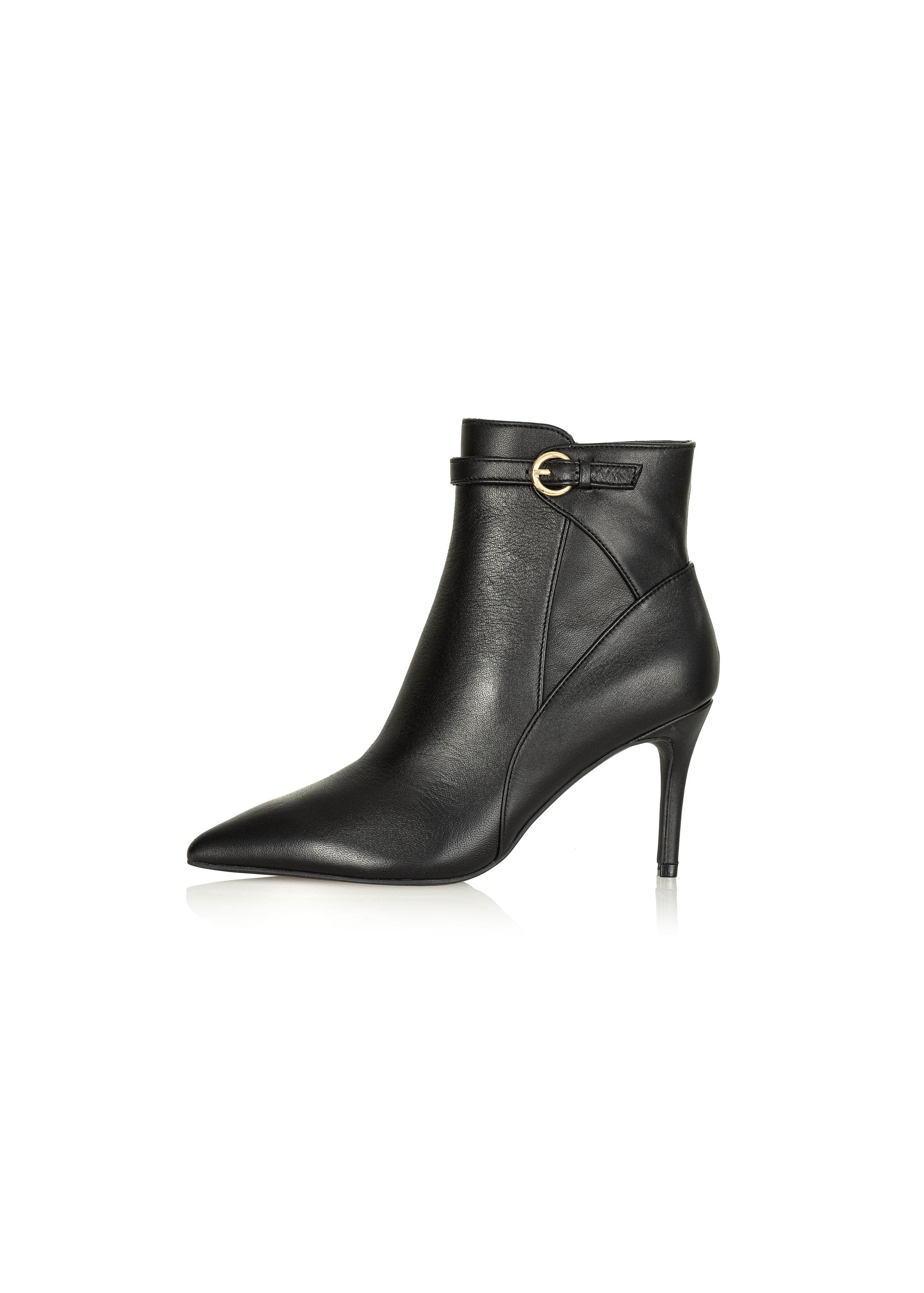 Black leather ankle boots with a high heel BUTYD-1123-99(Z24)