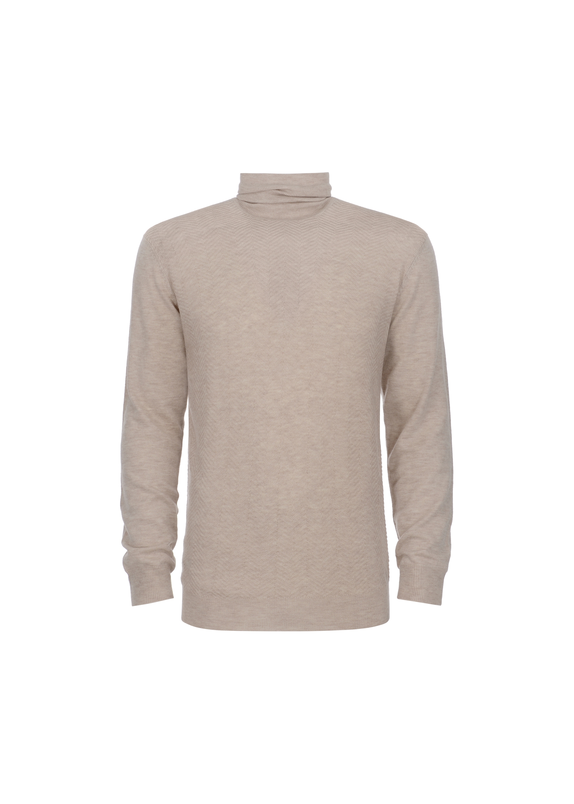 Beige men's turtleneck sweater SWEMT-0131-81(Z23)-04