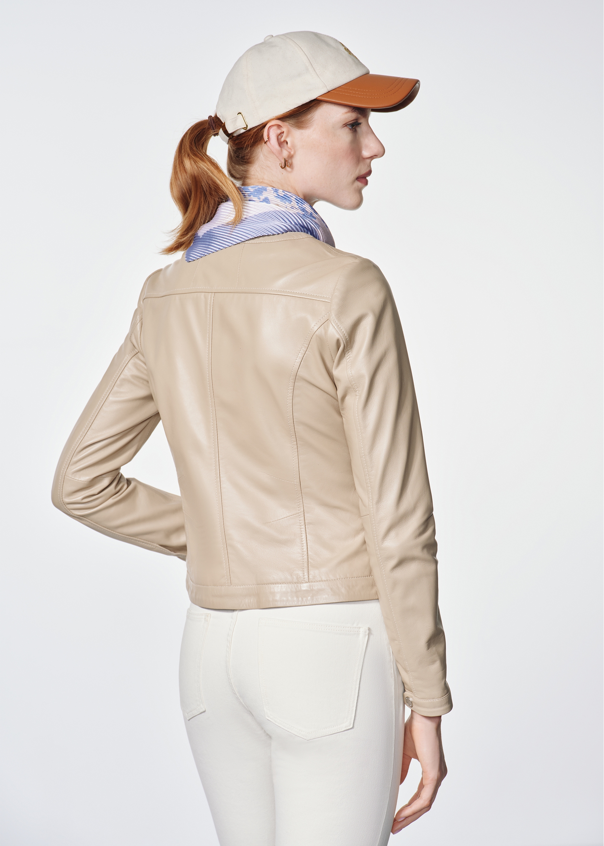 Beige women's jacket made of genuine leather KURDS-0154L-1187(W25)-02