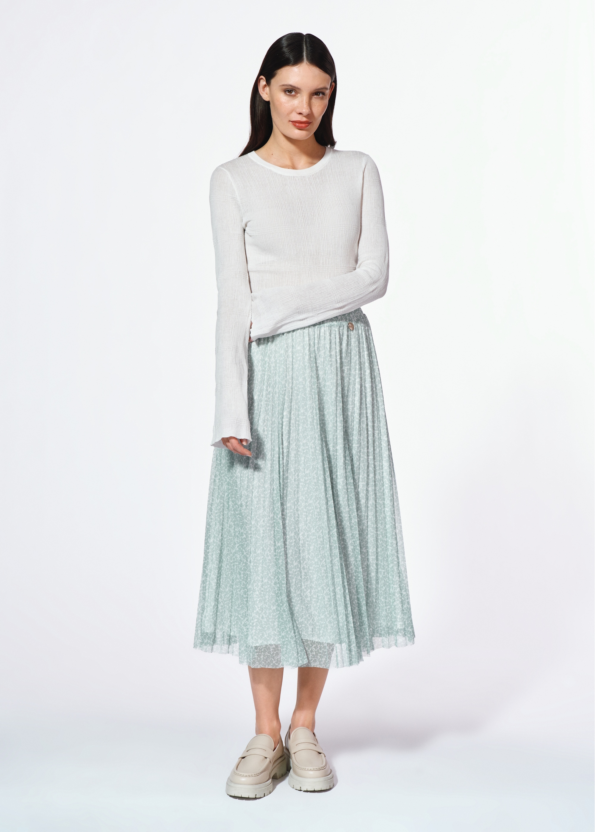 Floral pleated midi skirt SPCDT-0110-15(W25)-03