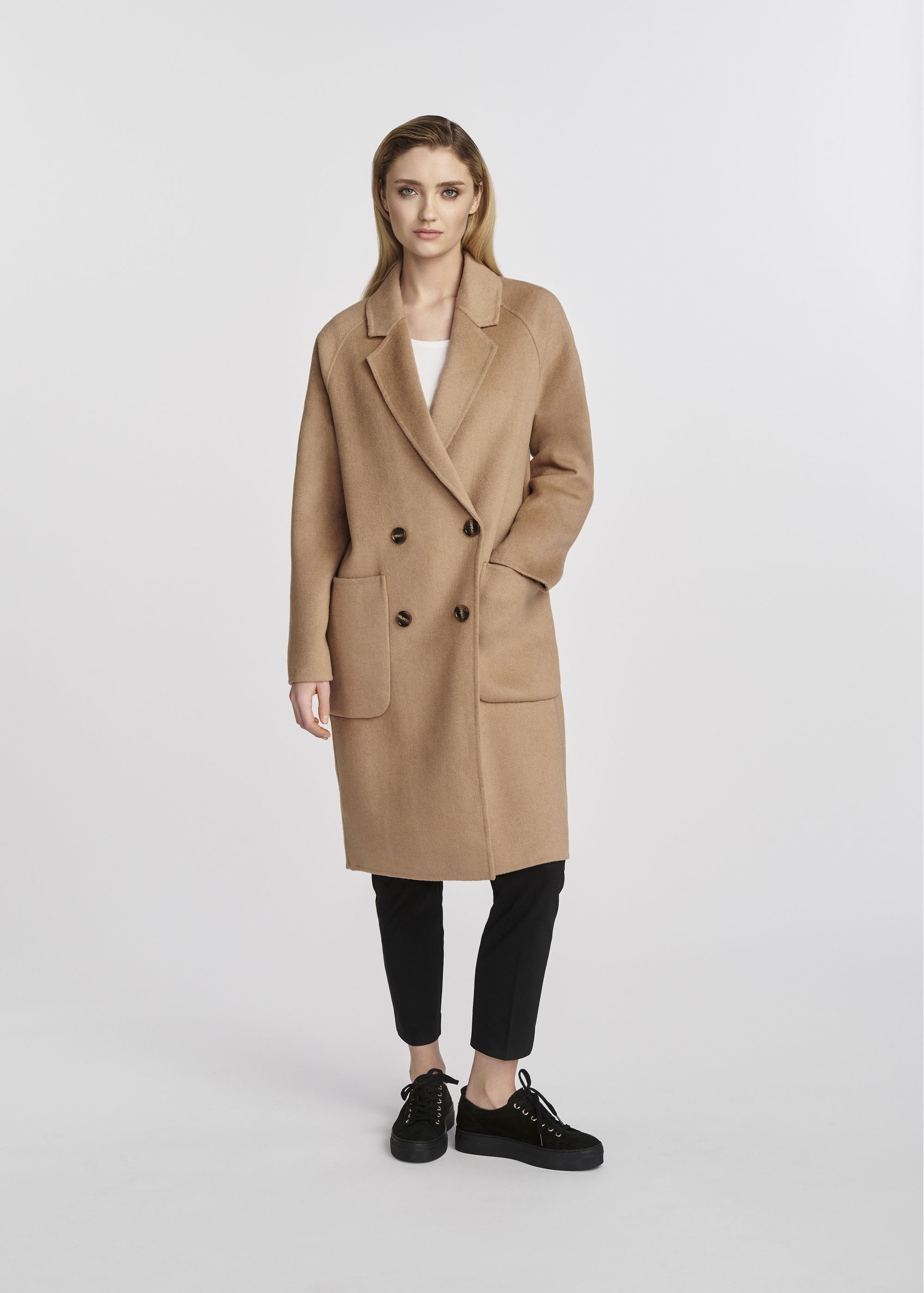 Women's camel coat PLADT-0060-24(W25)-02