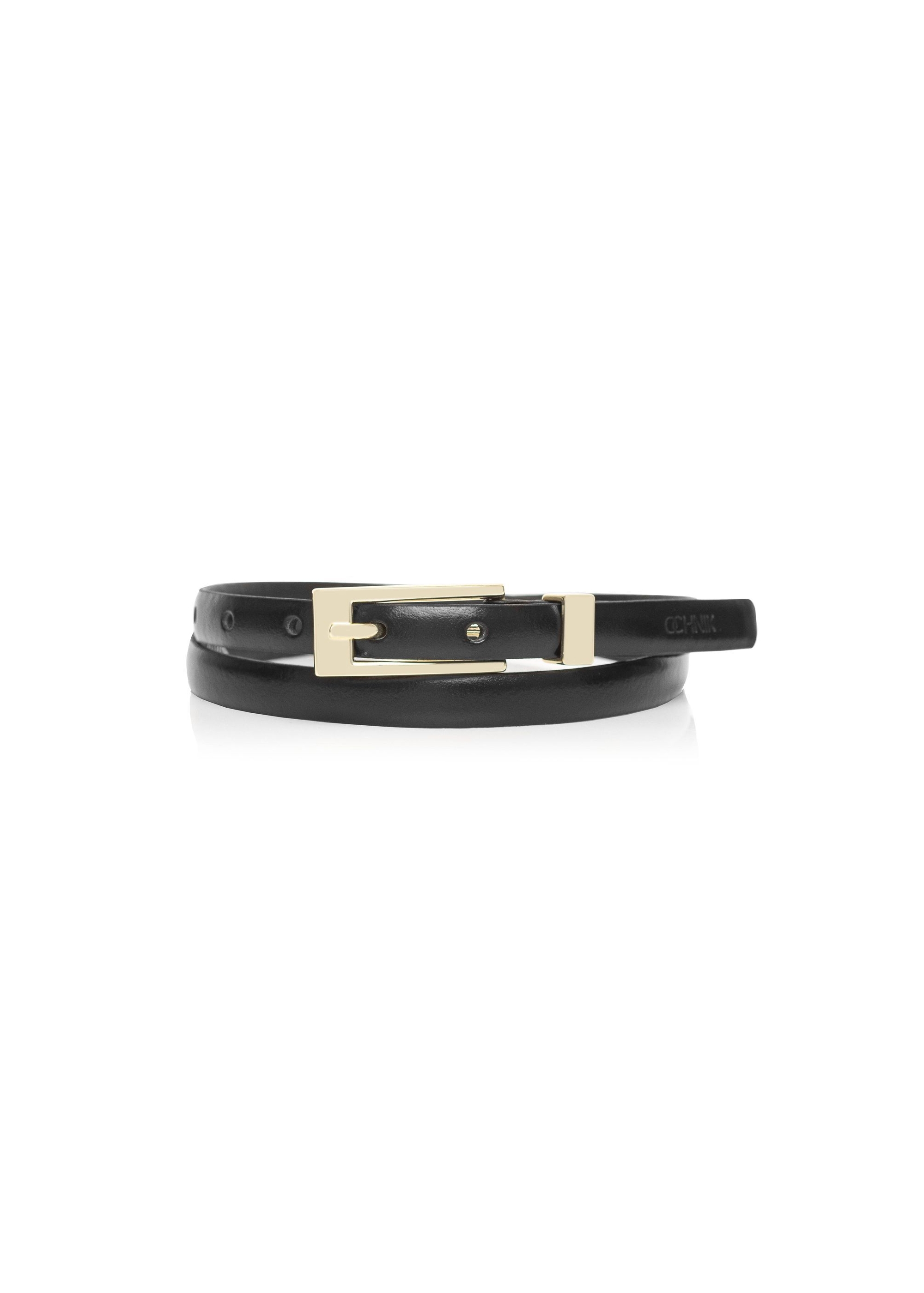 Thin black leather women's belt PASDS-0150C-99(Z24)