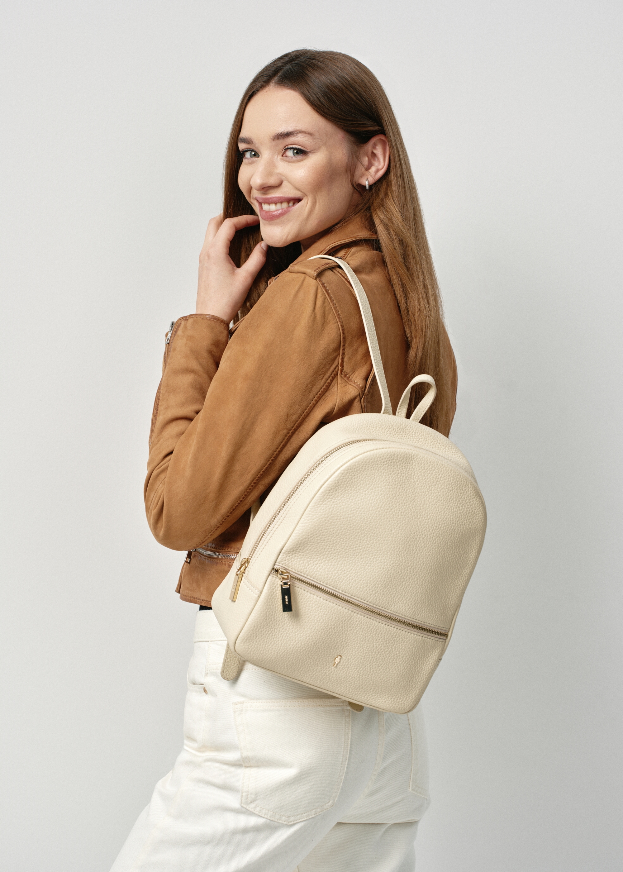 Cream leather women's backpack TORES-0898A-12(W24)-06