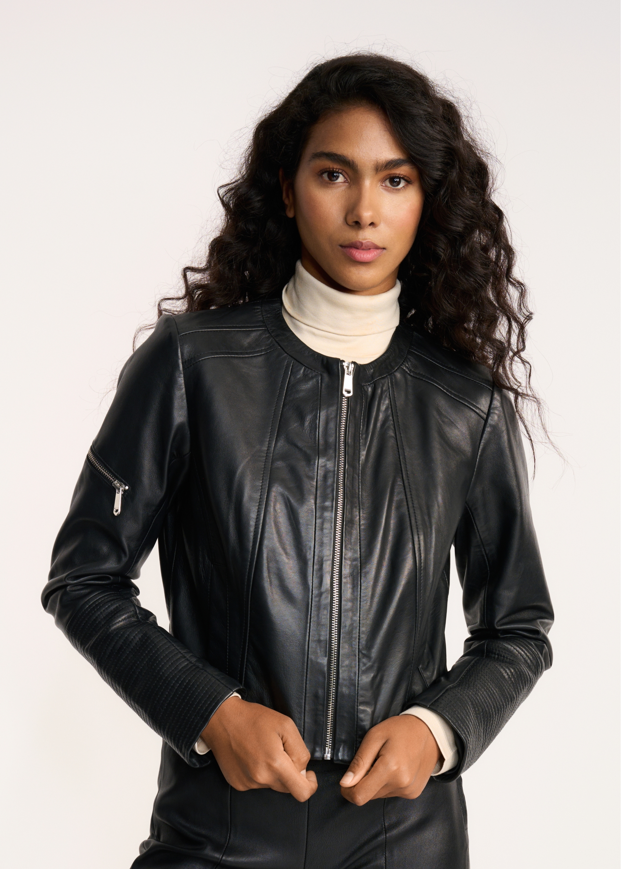 Women's leather transitional jacket KURDS-0293-1110(Z22)-01