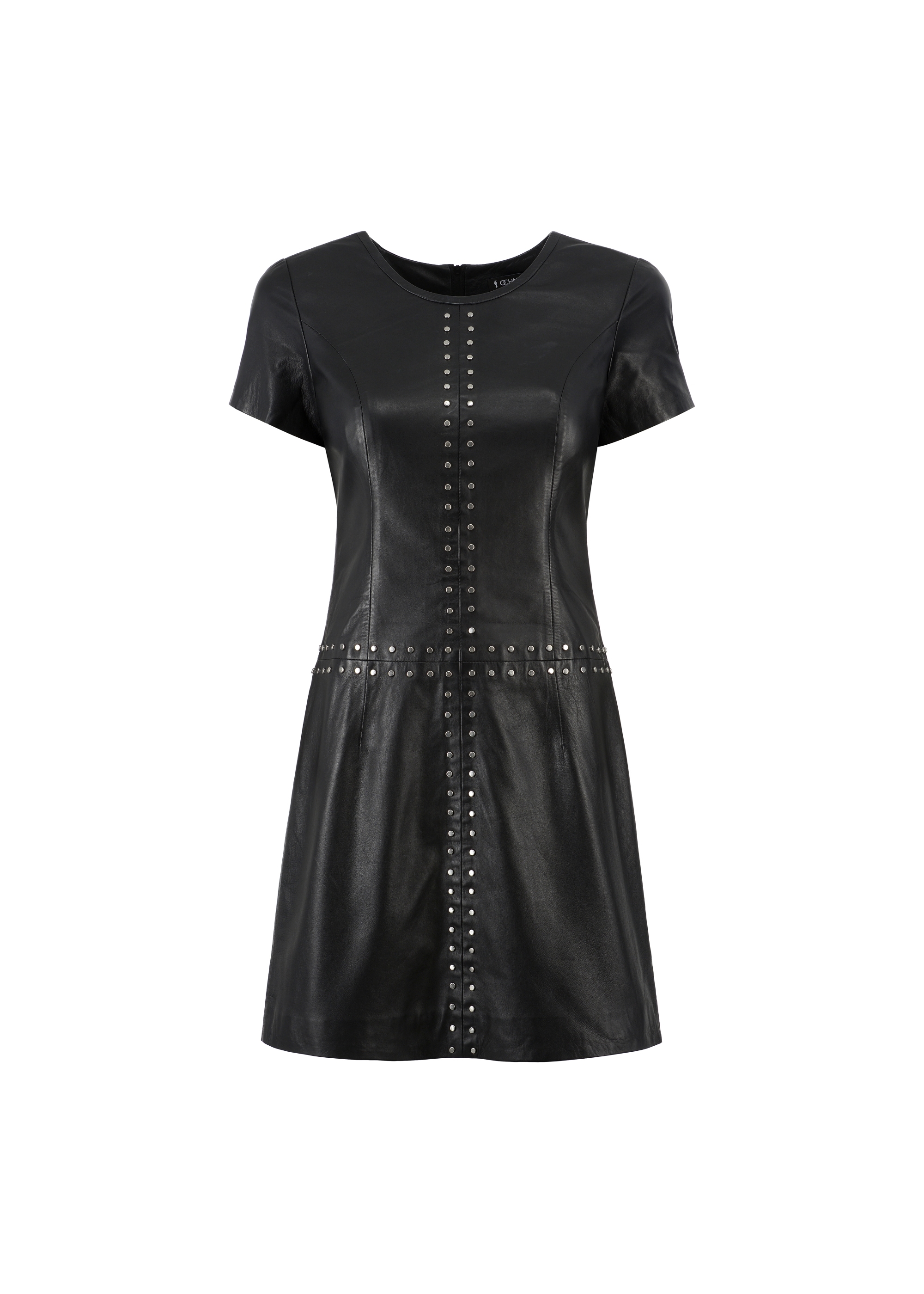 Black leather dress with rivets SUKDS-0050-1276(W23)-05