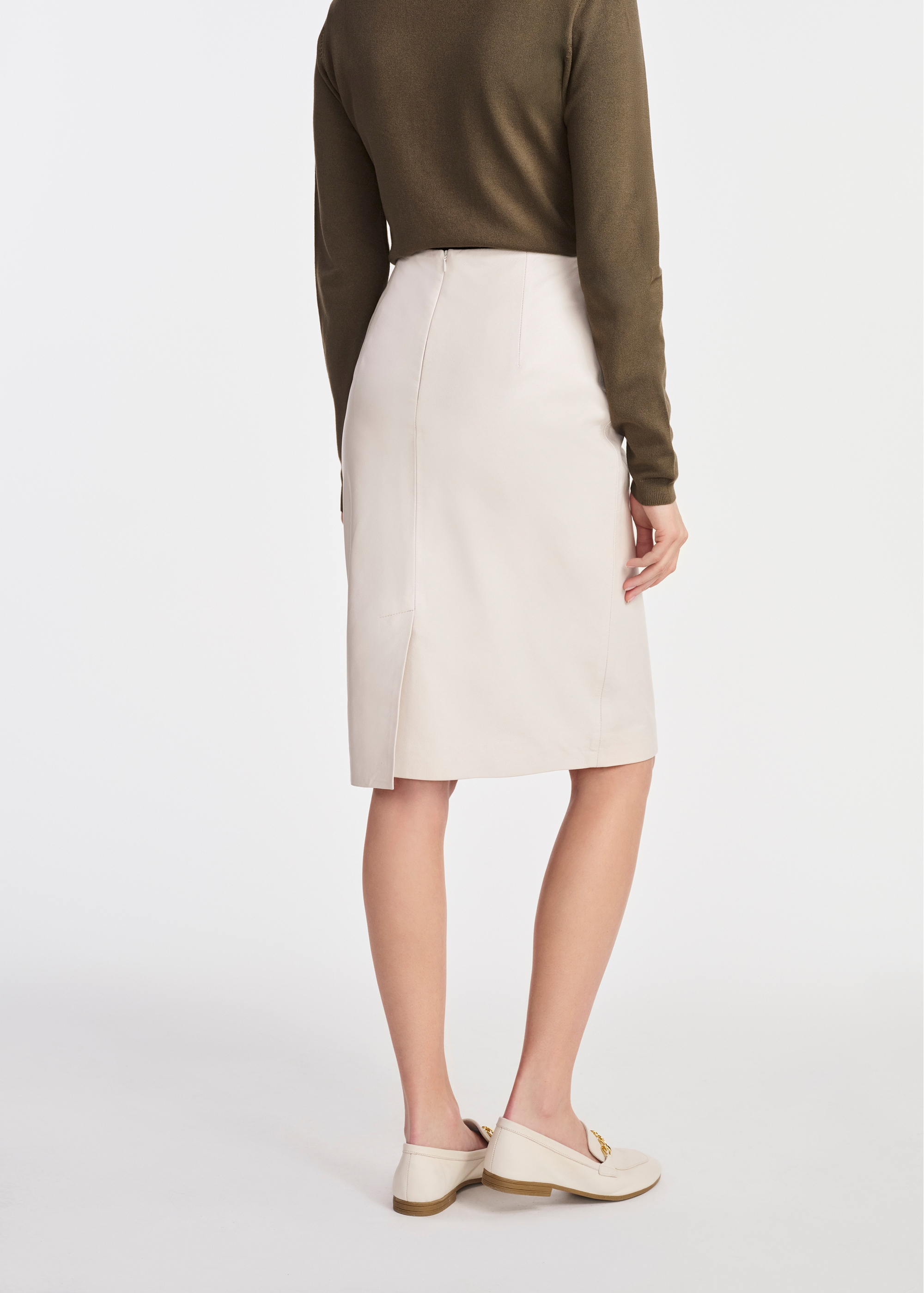 Cream Leather Skirt SPCDS-0031-2867(W25)-02