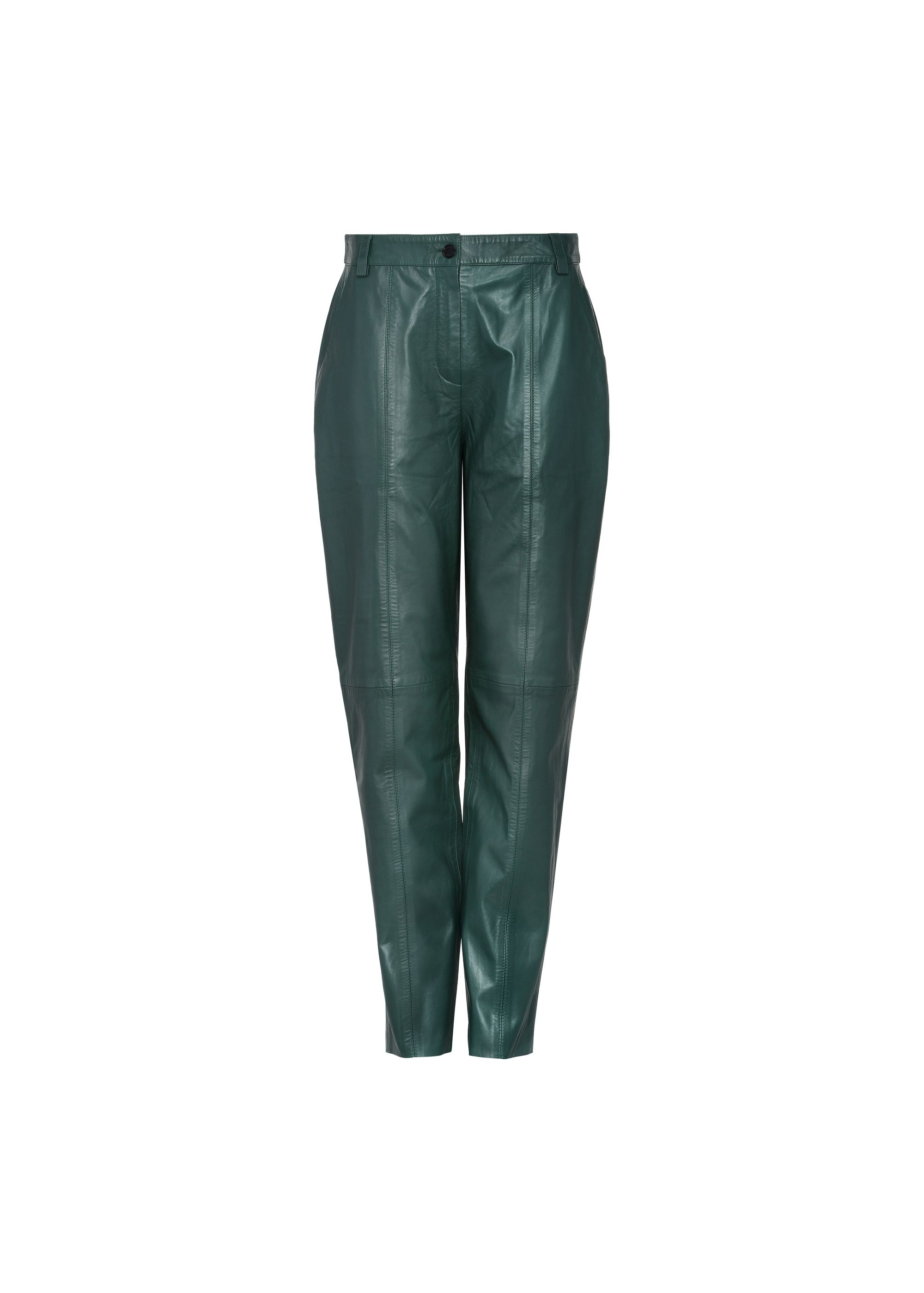 Green women's leather pants SPODS-0039-5327(Z24)-04