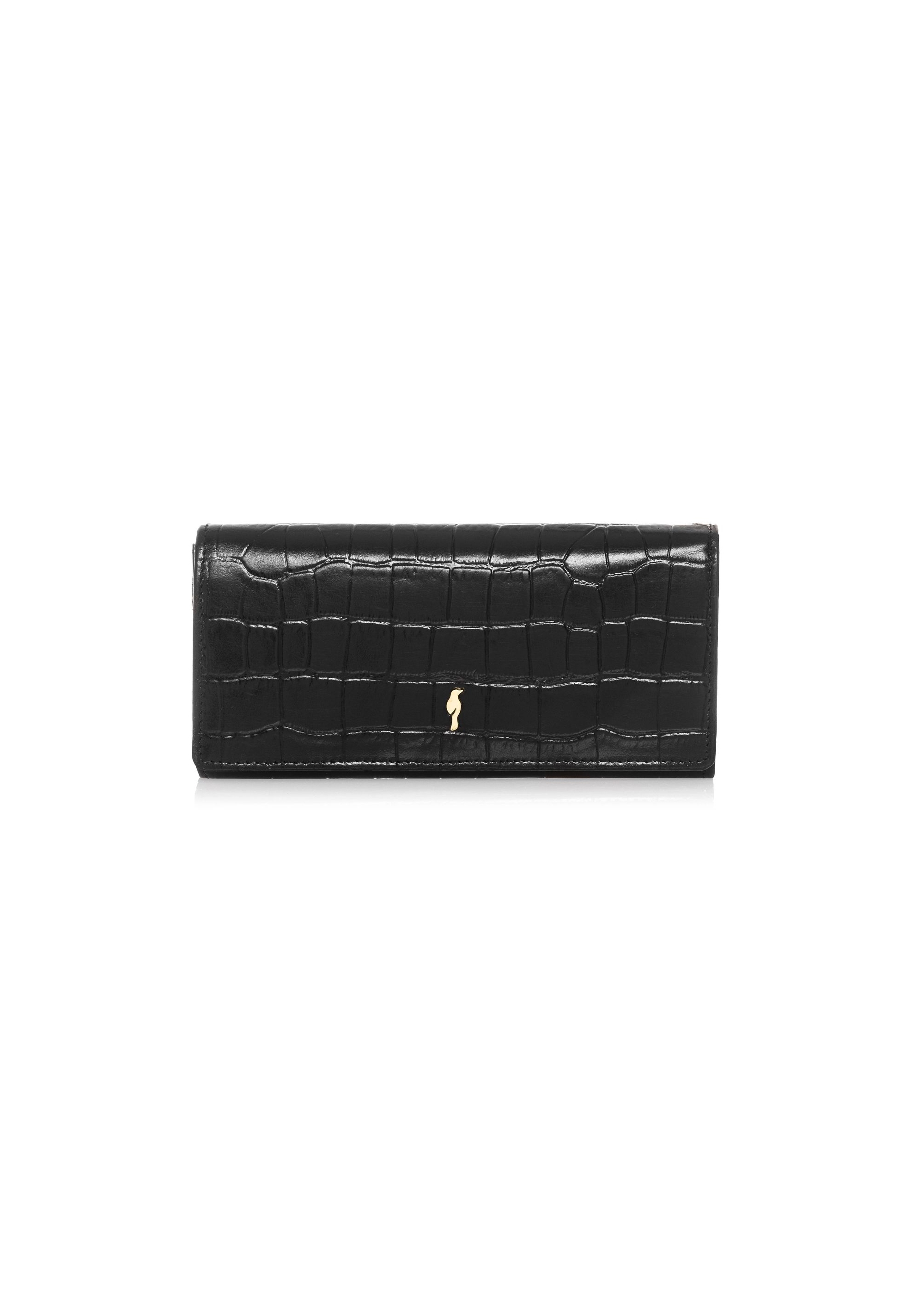 Leather black women's croco wallet PORES-0889A-99(Z24)-01