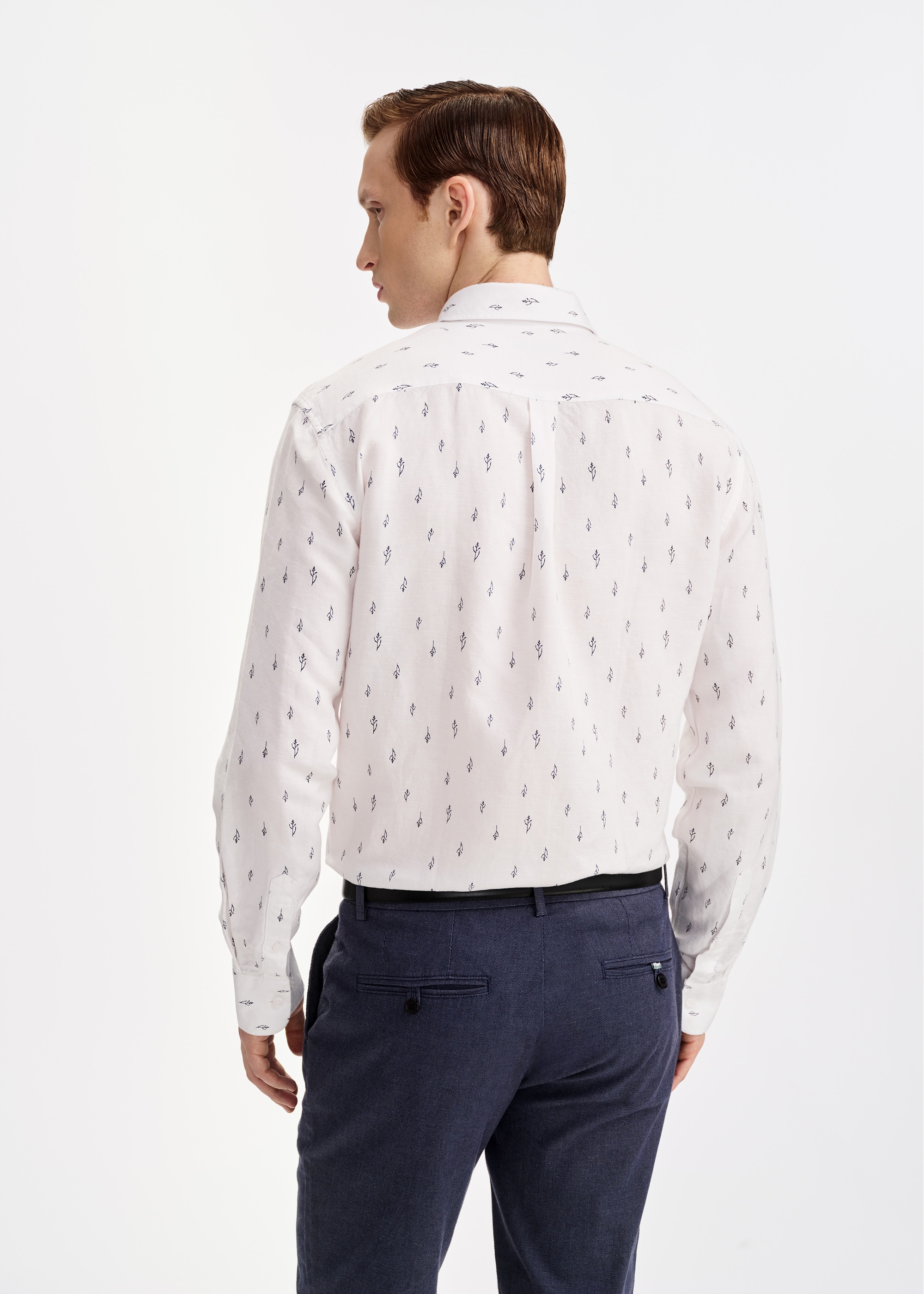 Men's white patterned shirt KOSMT-0338-12(W25)-03