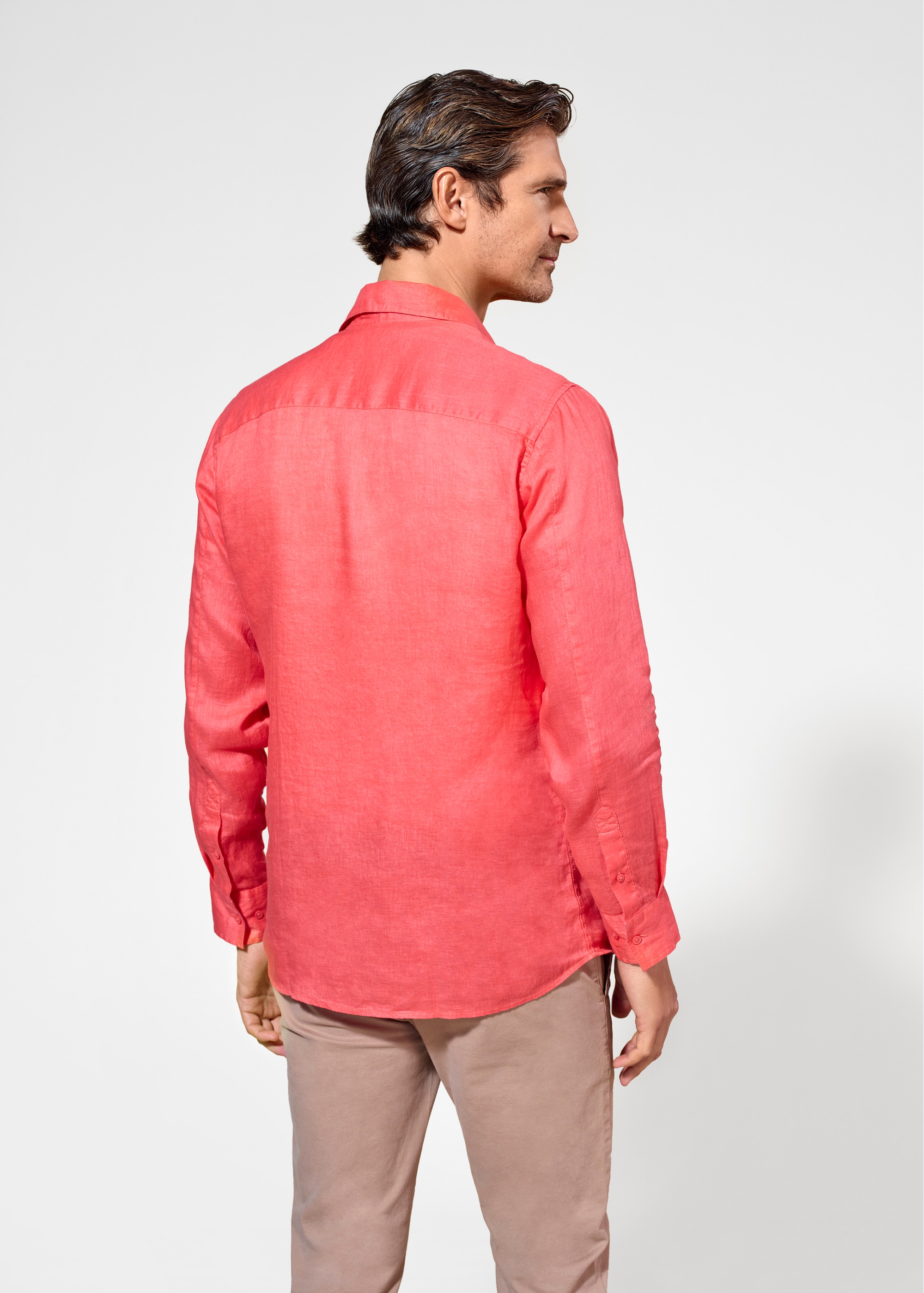 Coral linen men's shirt KOSMT-0321-18(W25)-04