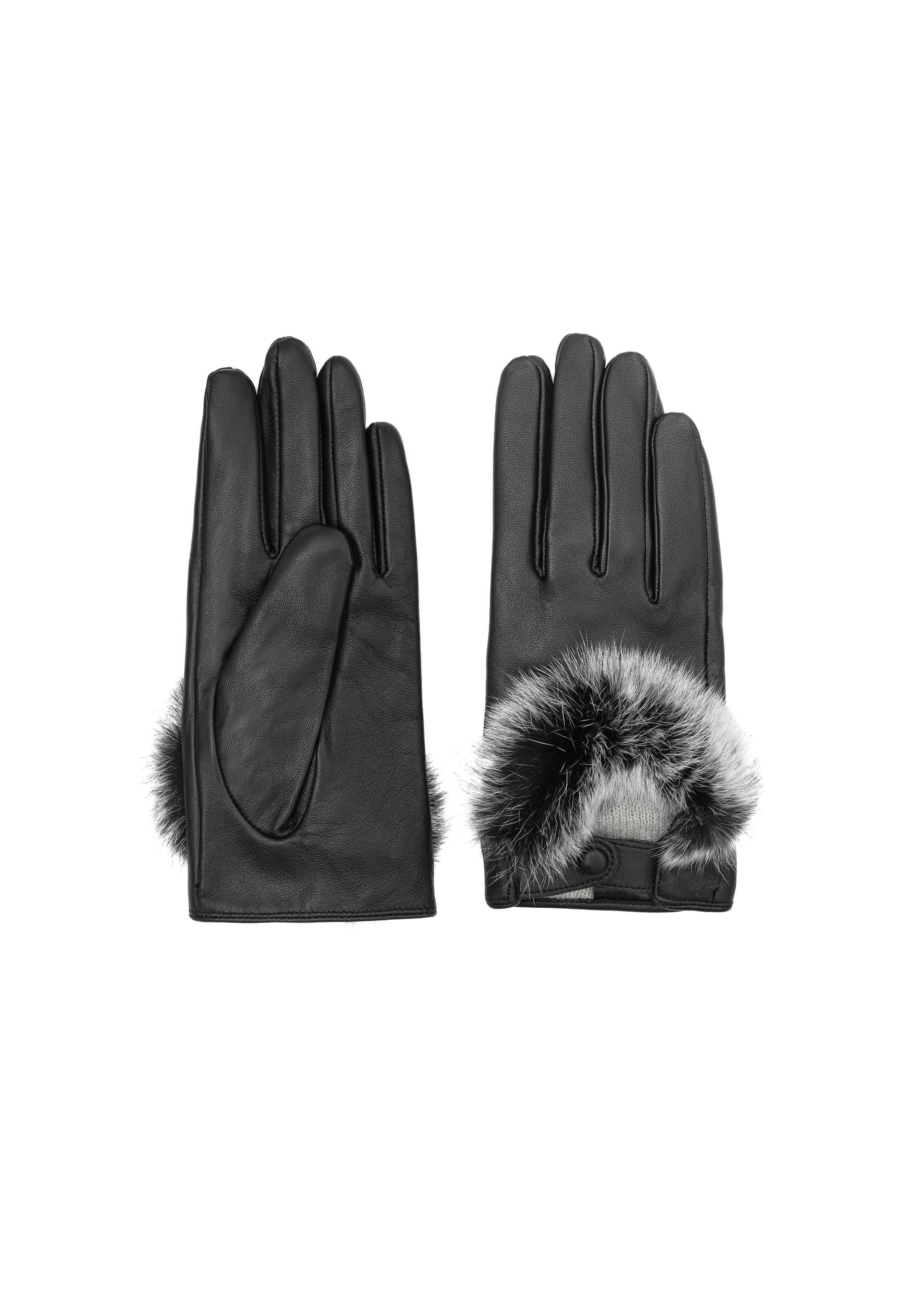 Black leather women's gloves REKDS-0089-99(Z24)-02