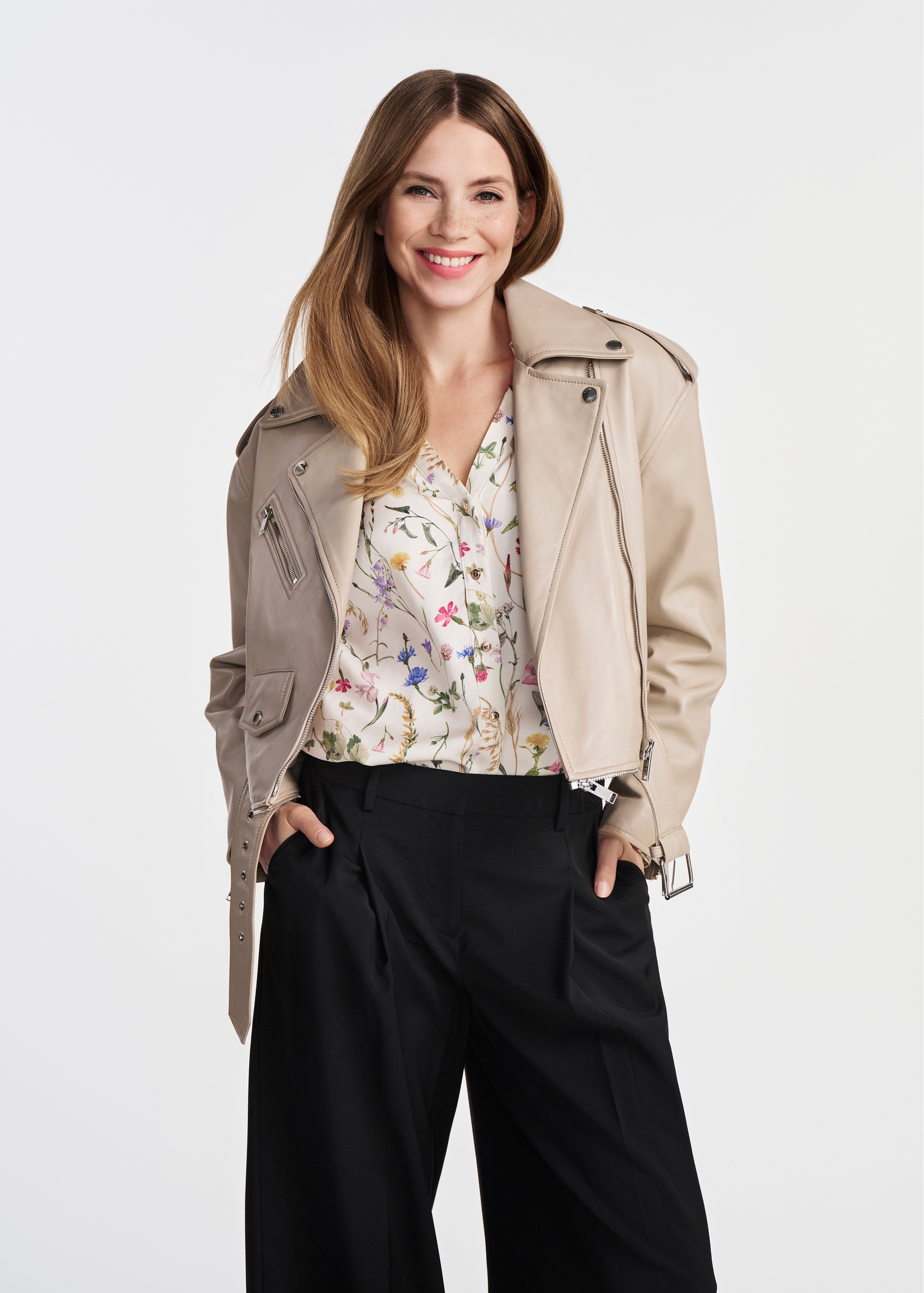 Beige women's leather jacket 2 in 1 KURDS-0514-2839(W25)-07