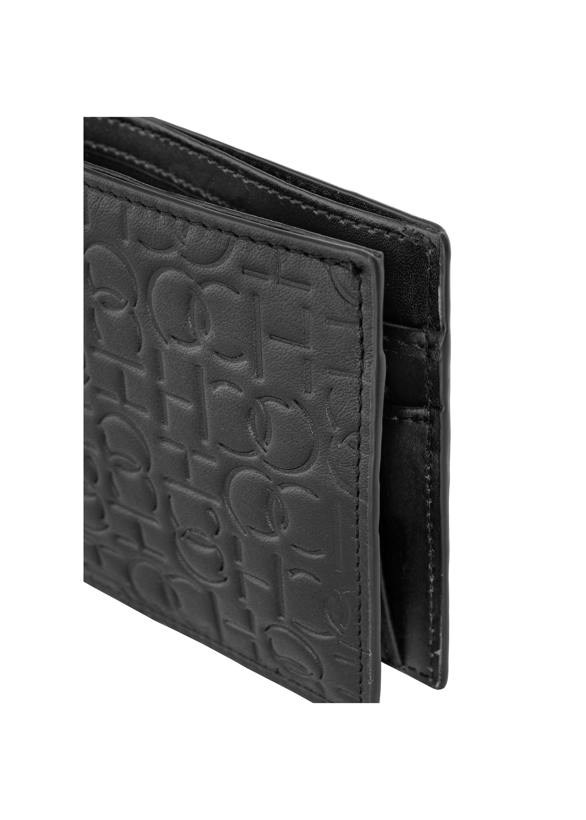 Men's black leather wallet with monogram PORMS-0603-98(Z23)-05