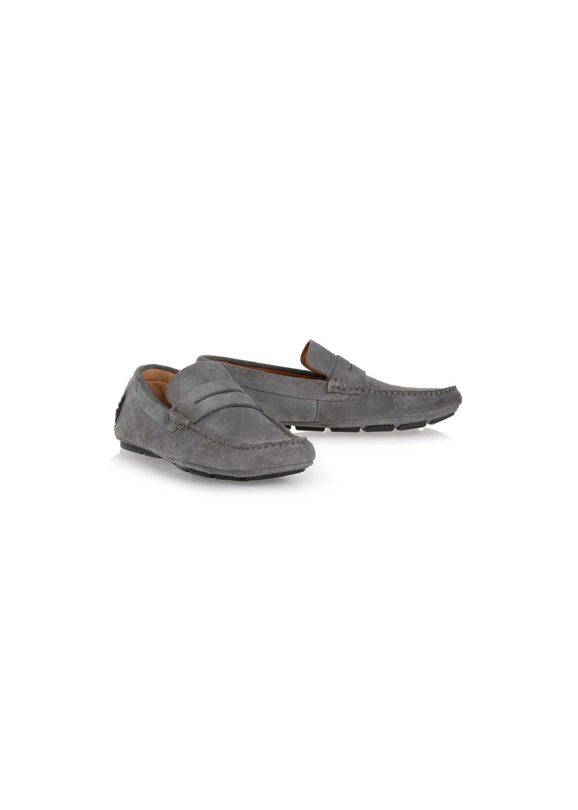 Men's grey leather moccasins BUTYM-0429-93(W24)-02