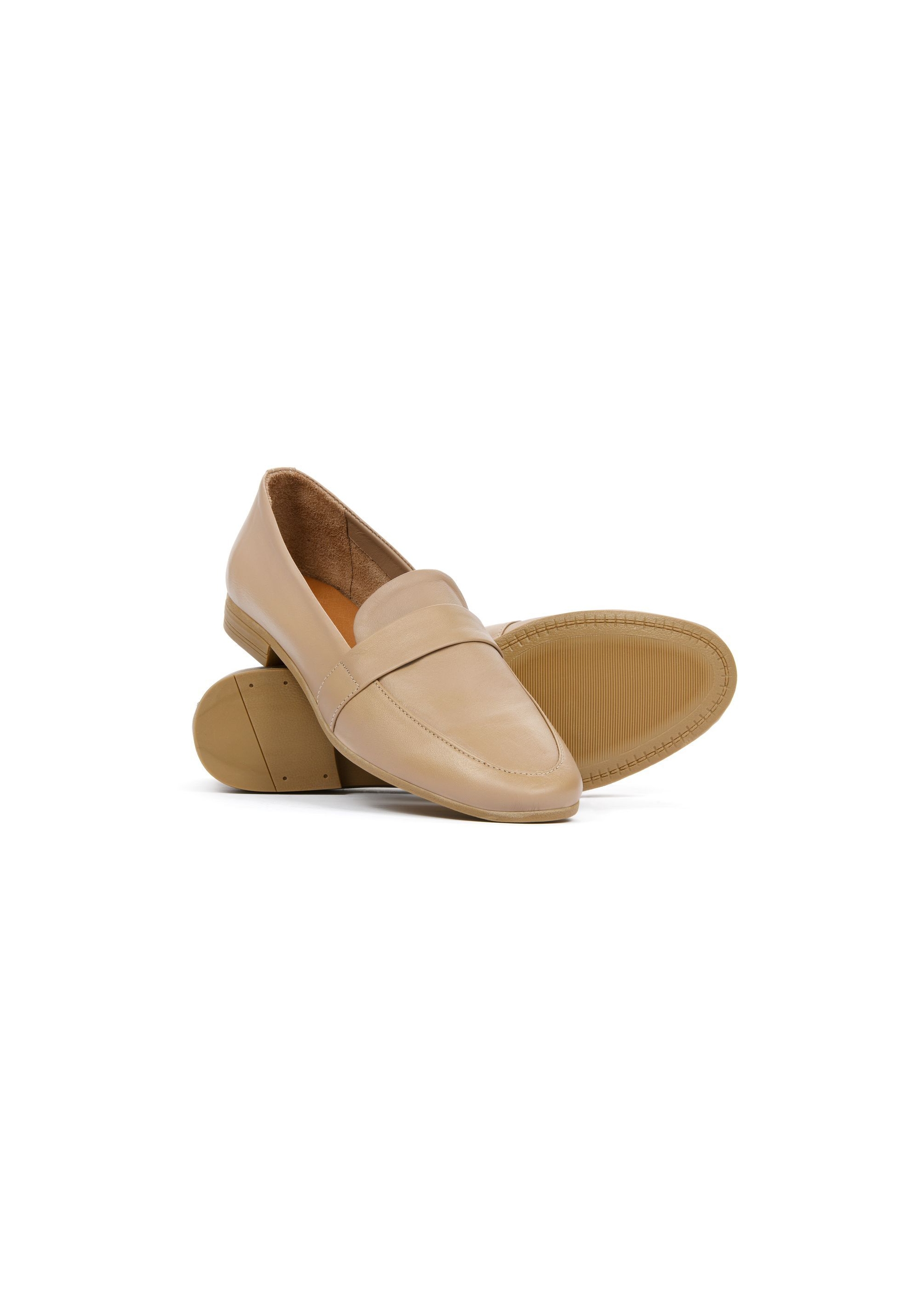 Leather dark beige women's loafers BUTYD-1074-93(W25)-04