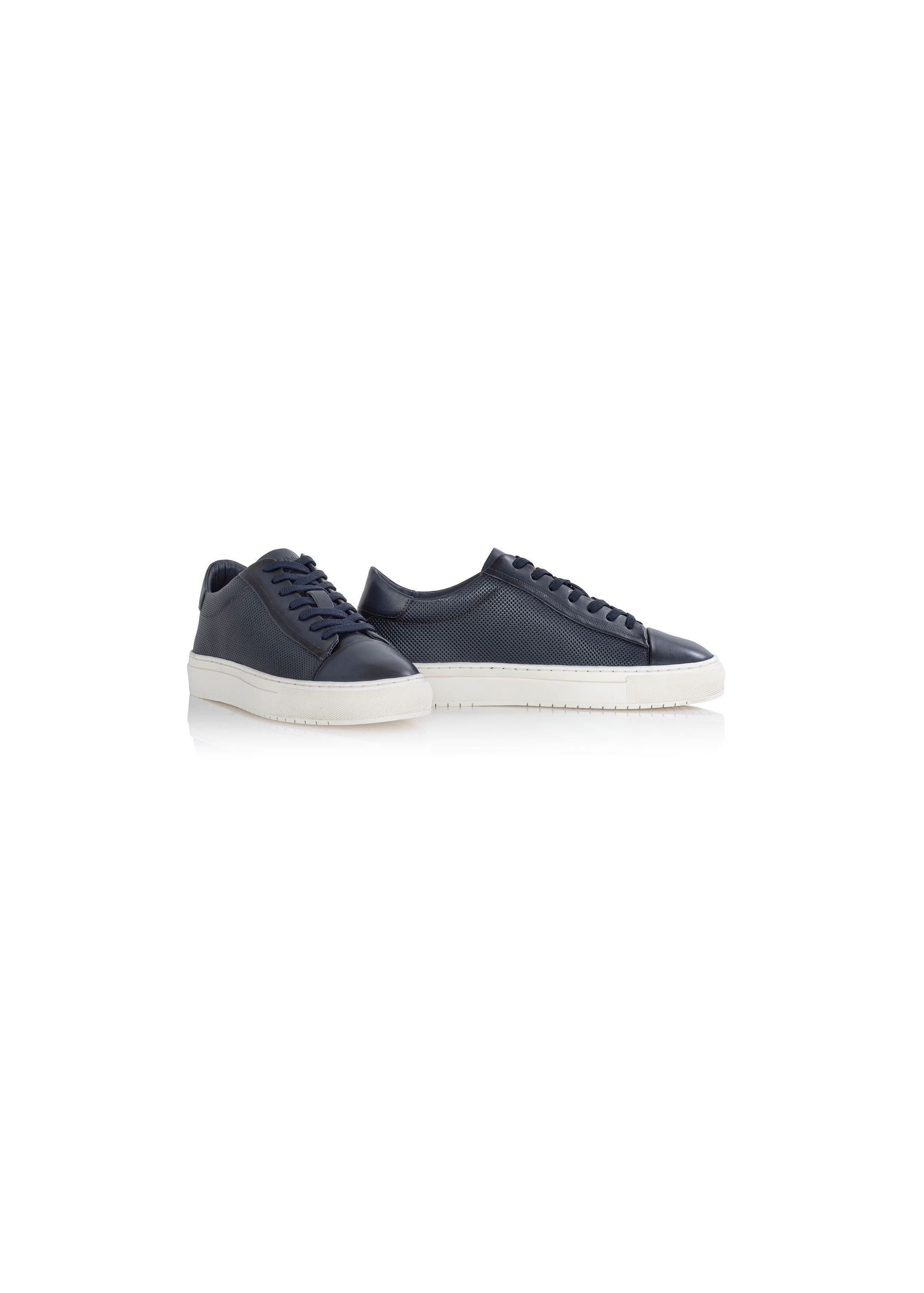 Men's navy blue leather sneakers BUTYM-0458-69(W24)-02