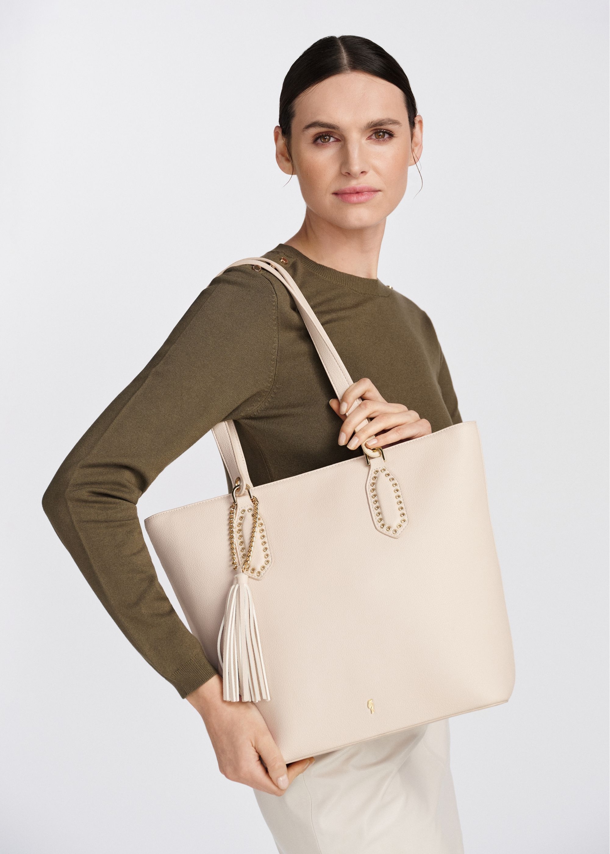 Cream women's shopper bag TOREC-0905A-12(W25)-08