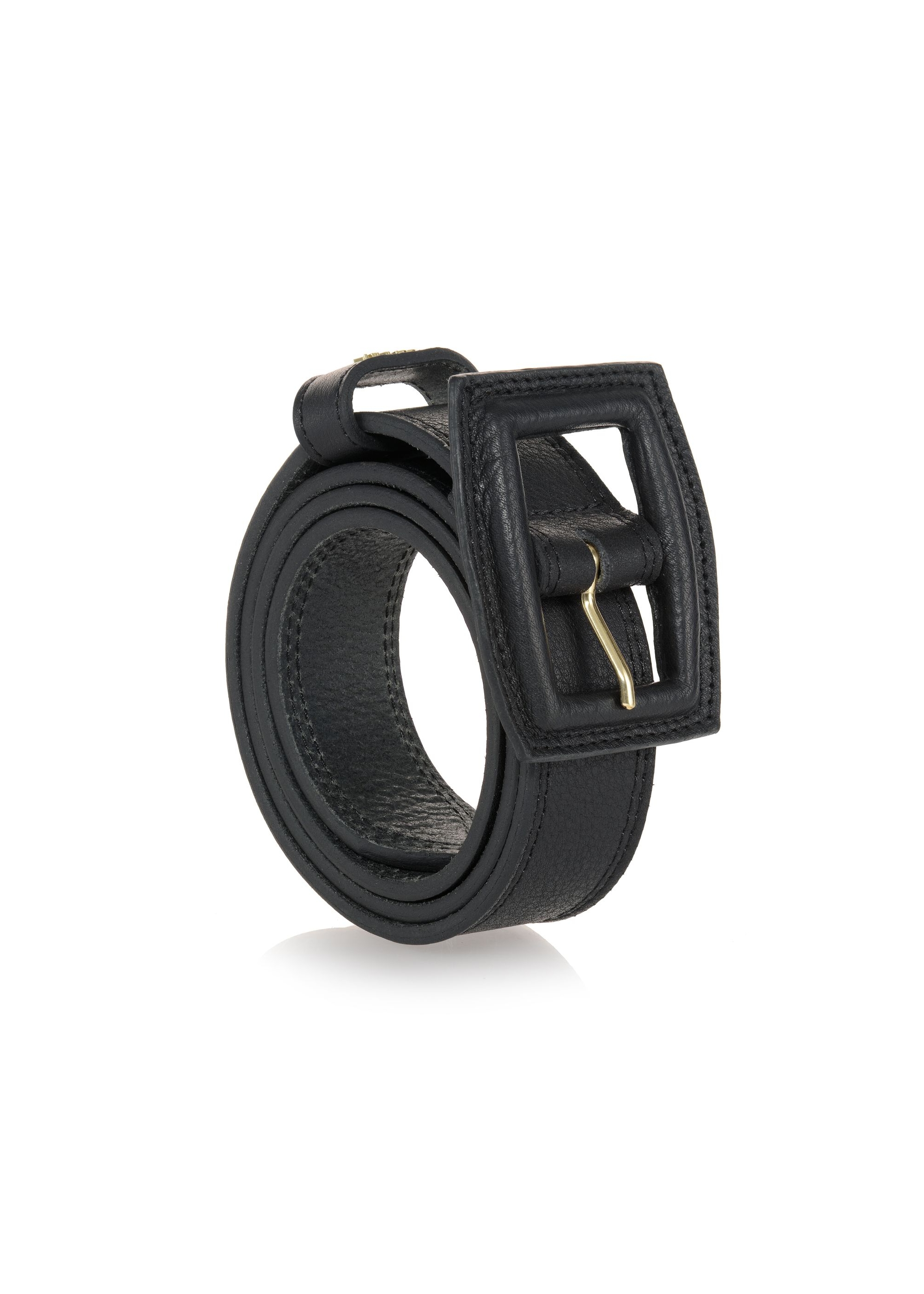 Black leather women's belt PASDS-0272-99(W23)-02