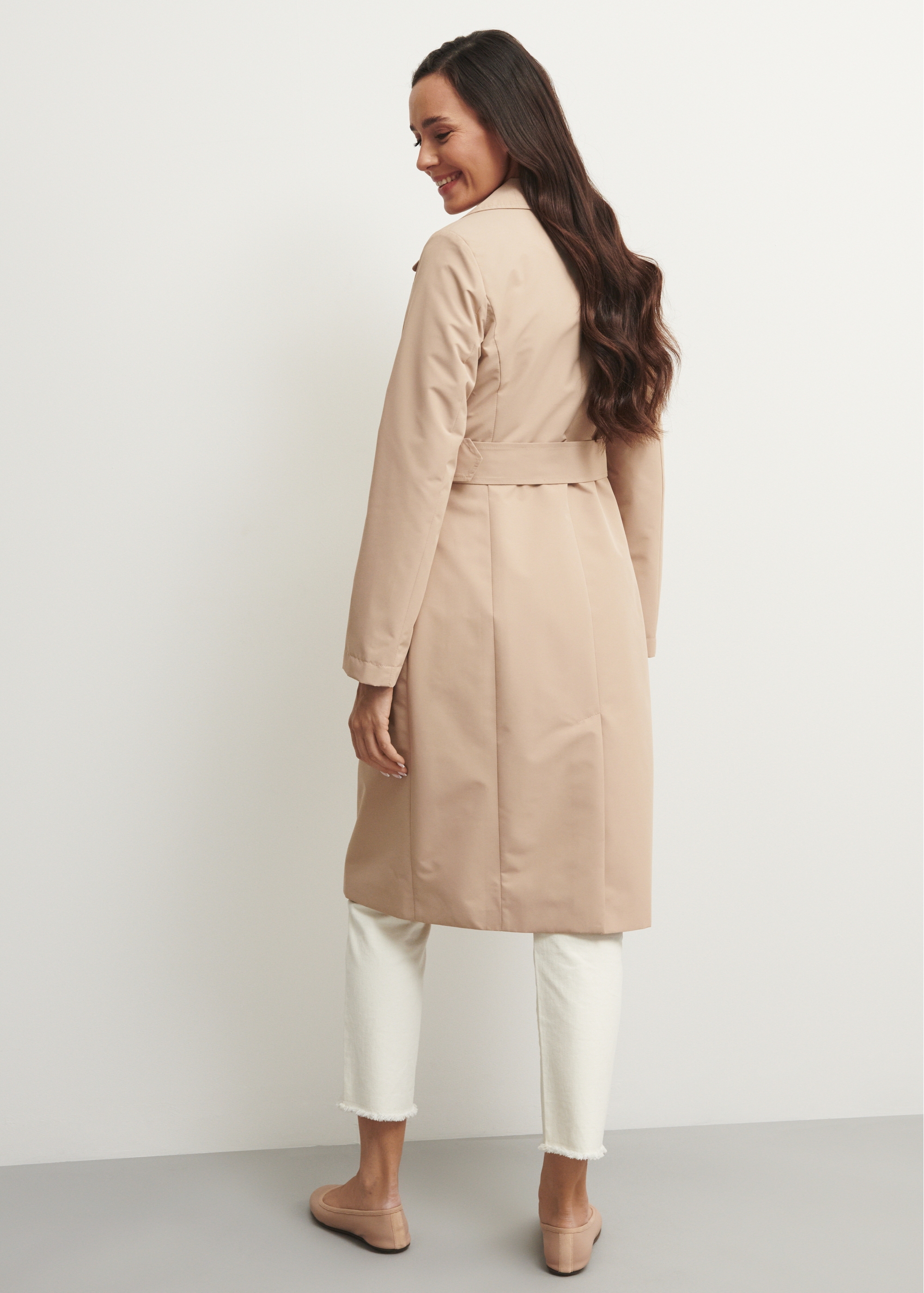 Women's double-breasted beige coat KURDT-0438-81(W23)-03