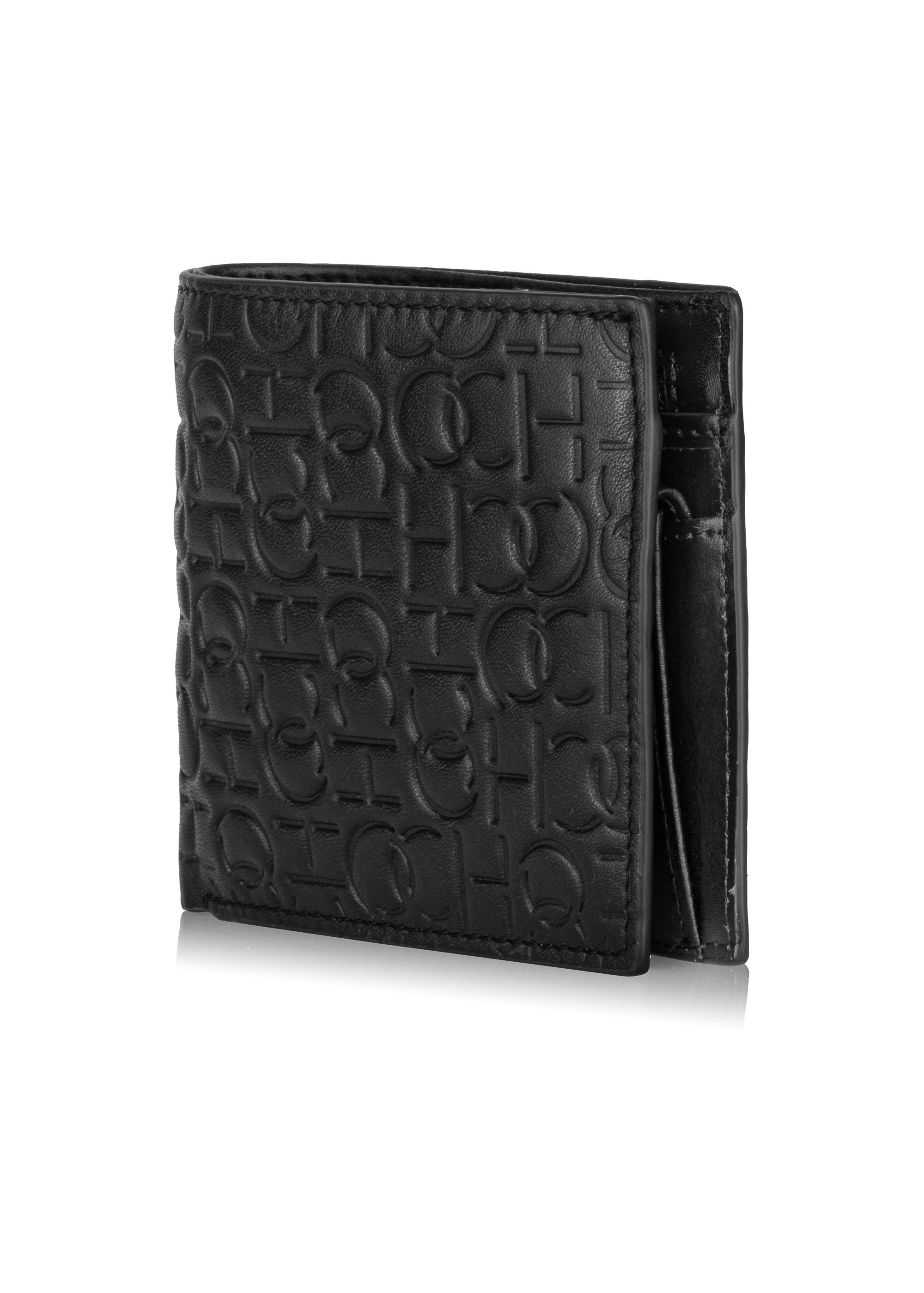 Men's black leather wallet with monogram PORMS-0603-98(Z23)-02